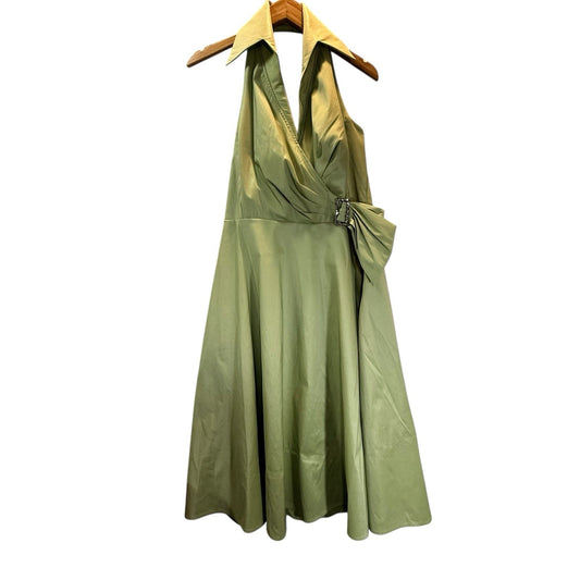 U3 Collection Vintage Sage Green Halter Dress Women’s 12 Satin Bow Made in USA
