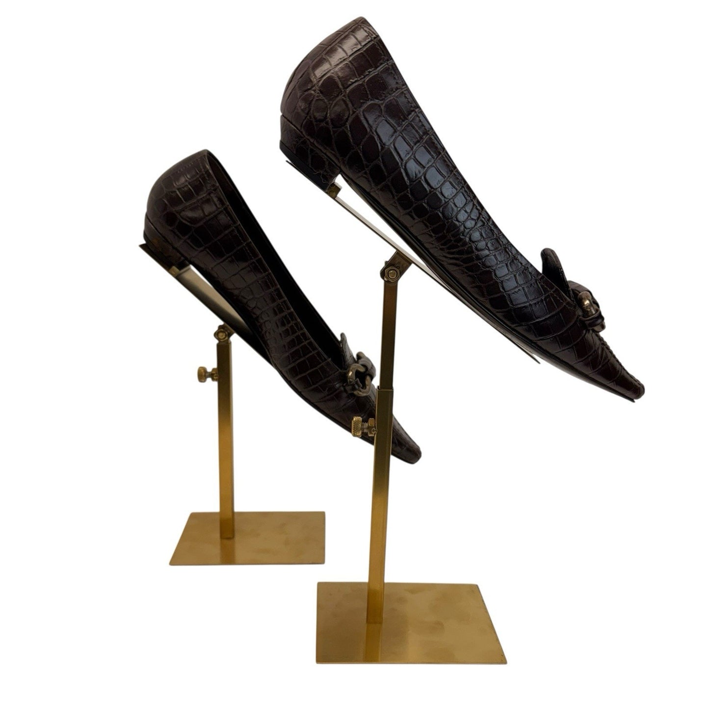 Prada Croc Embossed Leather Horsebit Pumps Brown Vintage Heels/Shoes Women’s EU 34.5