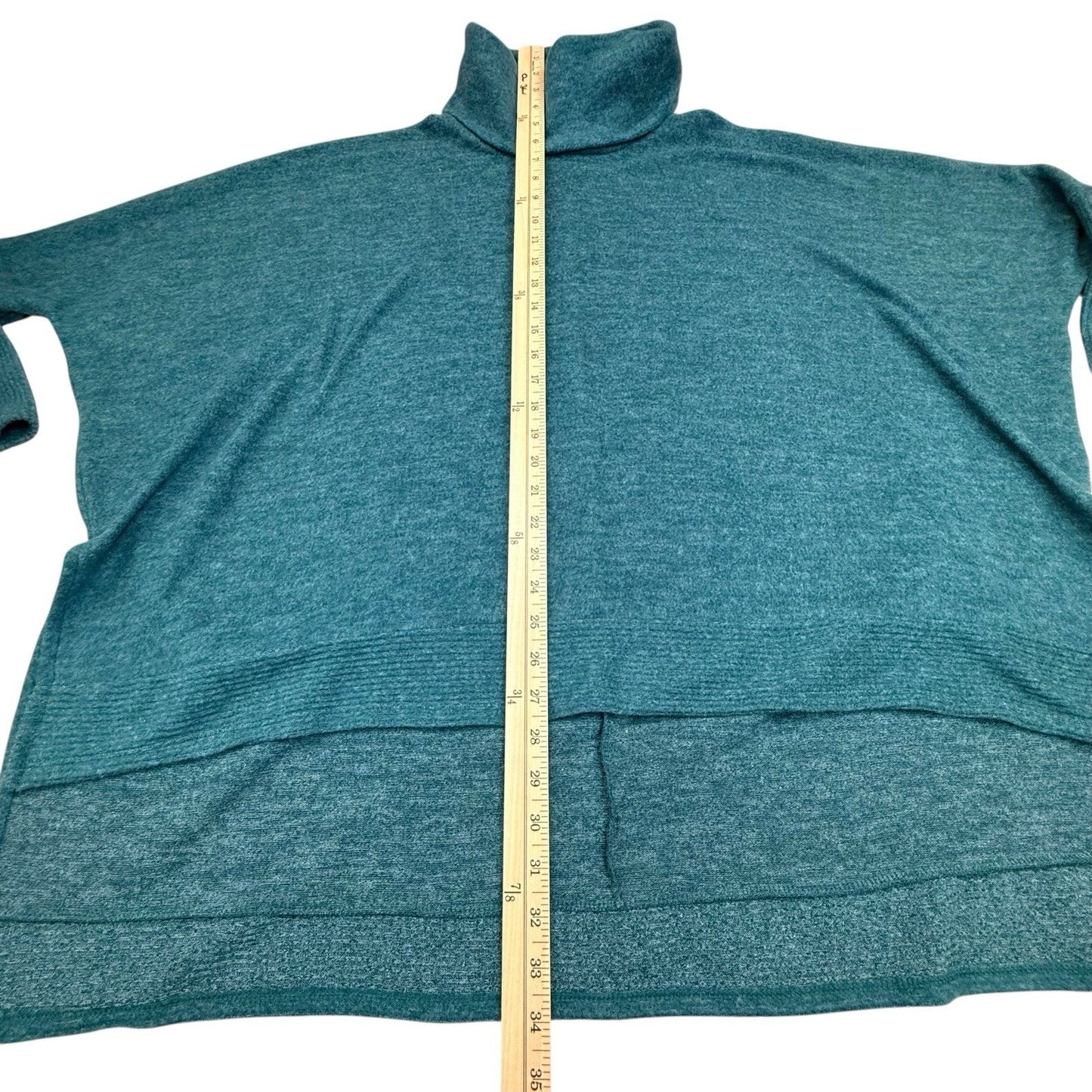 Buru Teal Turtleneck Sweater XS/S Made in USA Layered Hem Women's