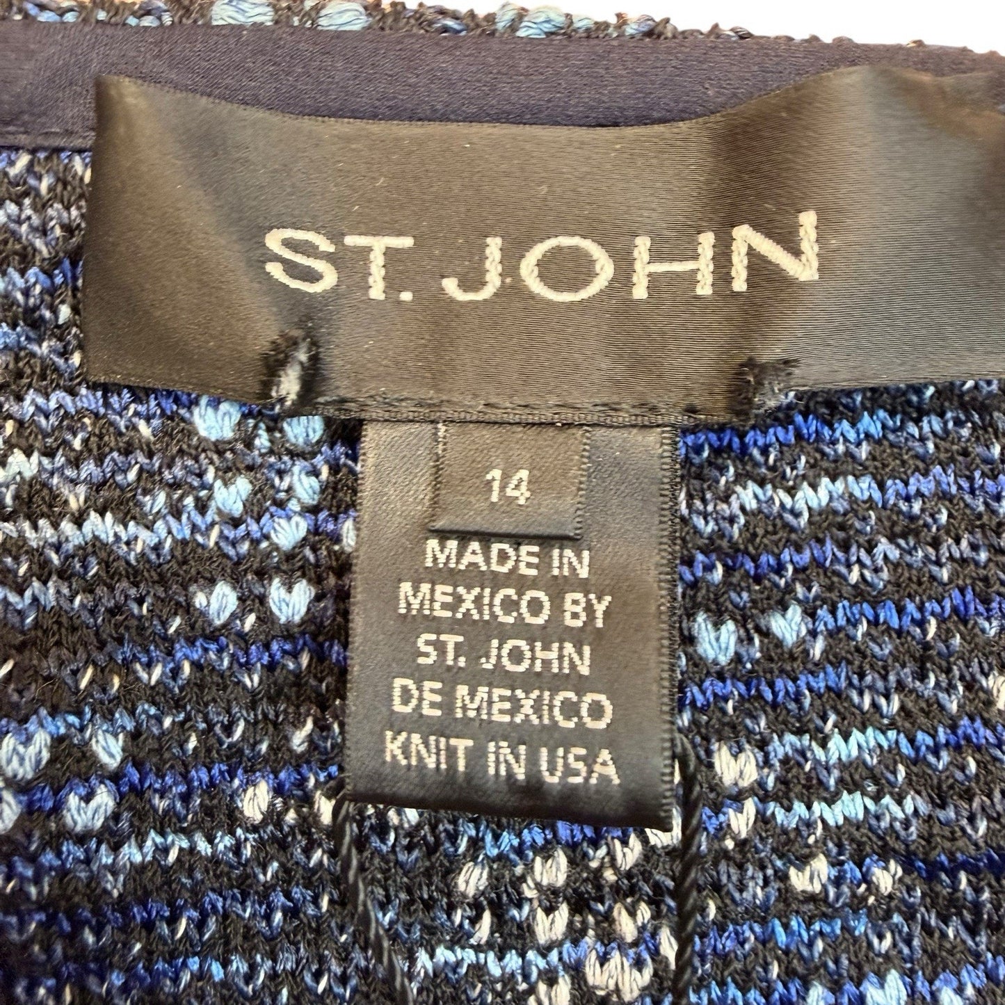 St. John Collection Knit Skirt Blue Black Tweed Size 14 Made in USA Luxury Desig Women's