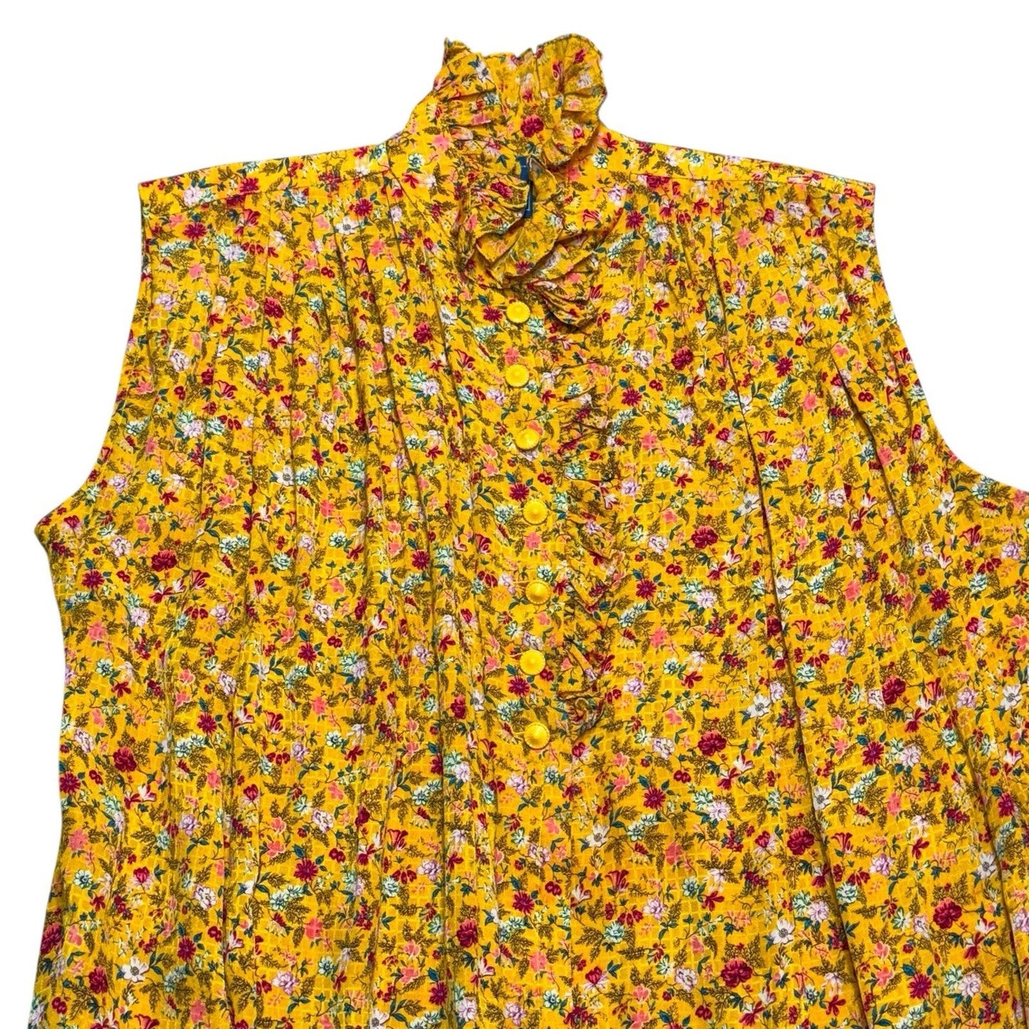 Women's Vintage Emanuel Ungaro Parallele Paris Yellow Floral Ruffle Neck Dress Small Fra