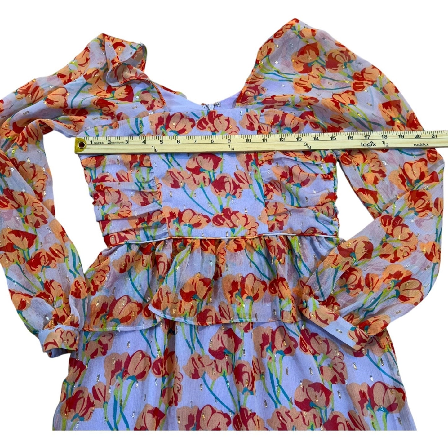 Buru Women's Size XS Floral Tiered Dress Sweetheart Neckline W/Pockets