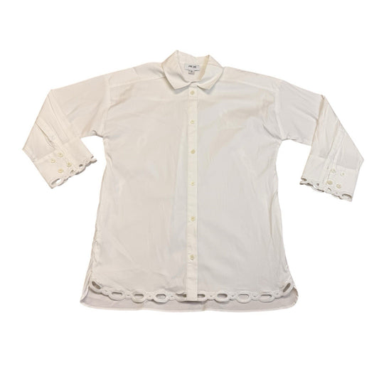 Vintage Per Se Y2K White Button Front Blouse Women’s Size 4 Scallop Hem