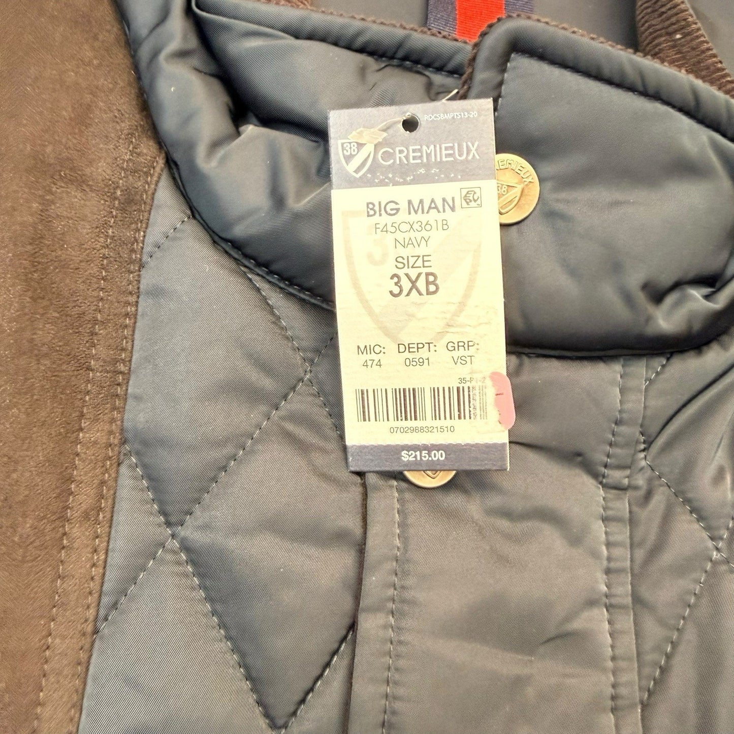 Cremieux Quilted Vest Men’s Big Tall NWT Navy Faux Leather $215