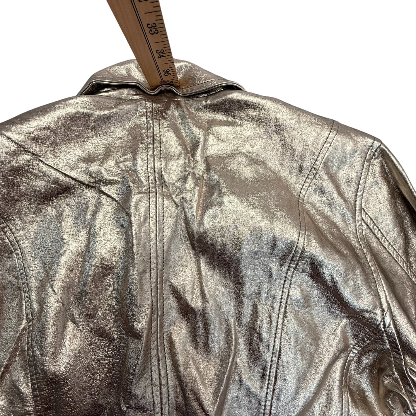 BlankNYC Women’s Medium Metallic Gold Moto Biker Leather Jacket Zip Pockets