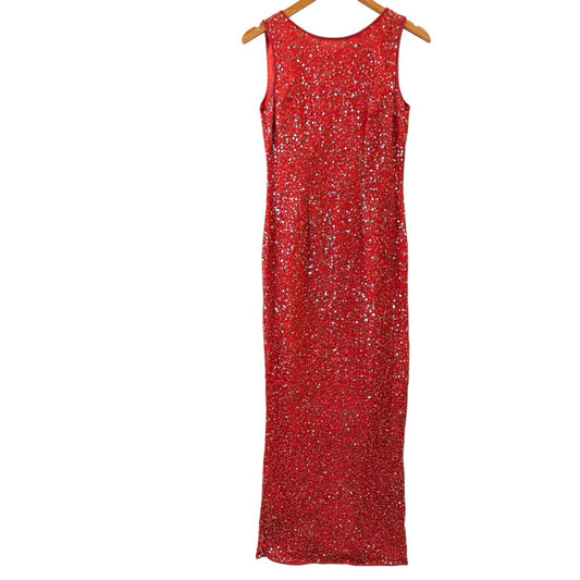 Vintage Stenay Red Sequin Silk Gown Sleeveless Formal Dress Size 4 Women's