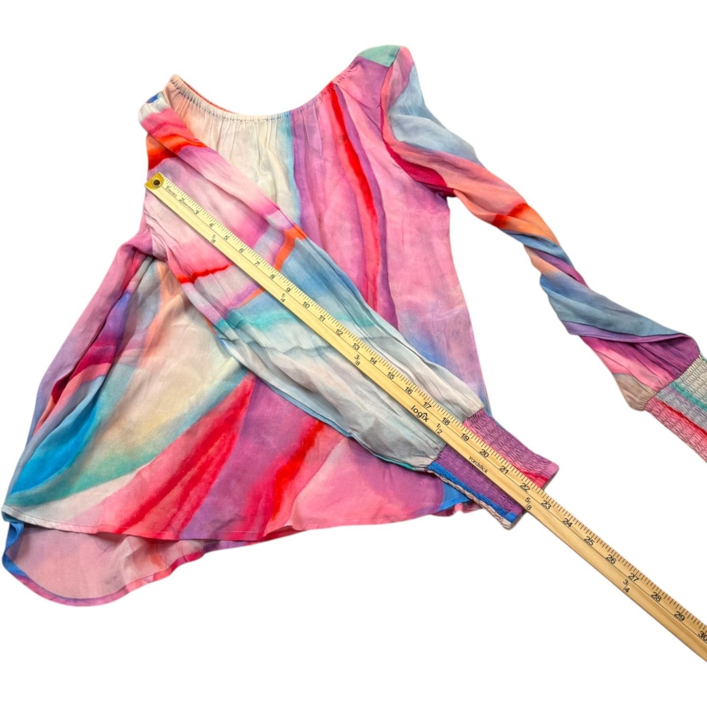 NEW APNY Women's Size Medium Multicolor Watercolor Print Puff-Sleeve Blouse
