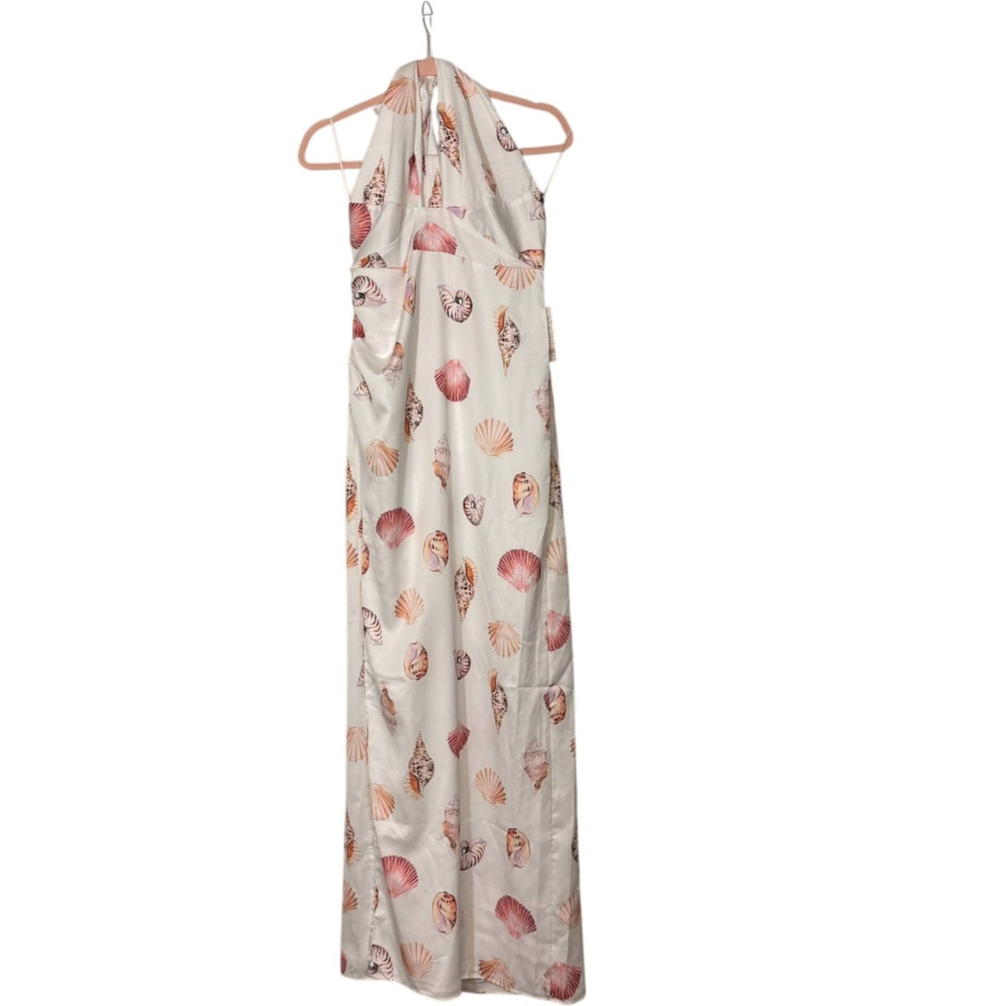Women's NWT Mumu Weddings White Adele Halter Luxe Satin Maxi Dress Size Large w/ Shells