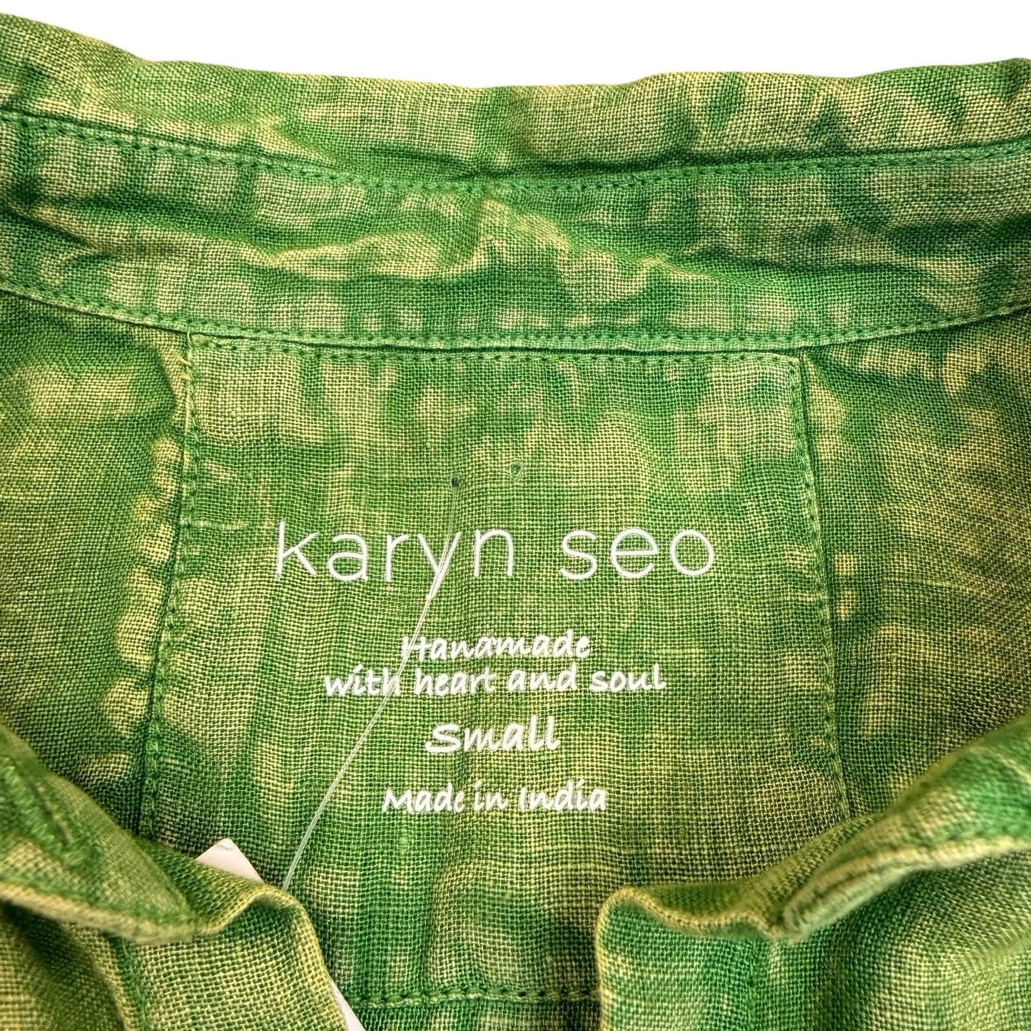 Karyn Seo Green Linen Tunic Shirt Dress Size S Women's