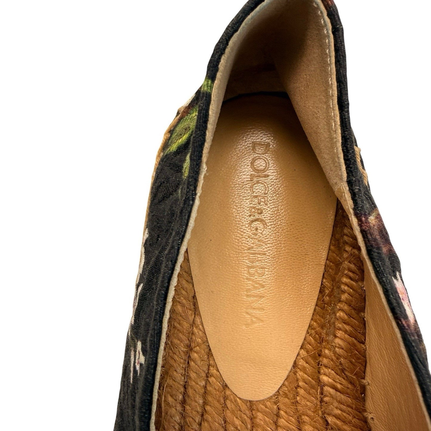 Dolce & Gabbana Floral Espadrille Flats/Shoes Black Canvas Leather Sole Women’s 6