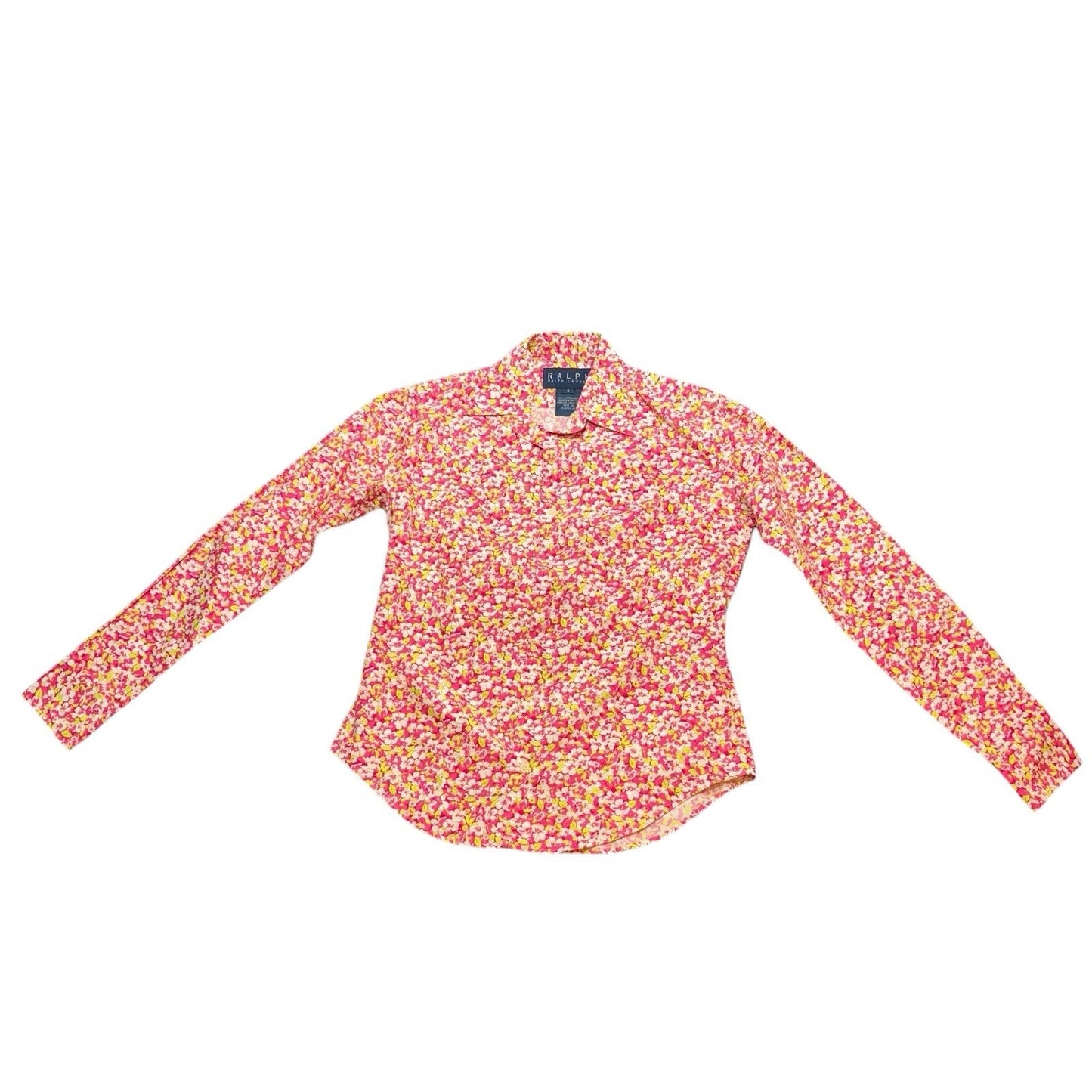 VTG Ralph Lauren Pink Chartreuse Floral Cotton Shirt Women’s Size 4 Button-Up