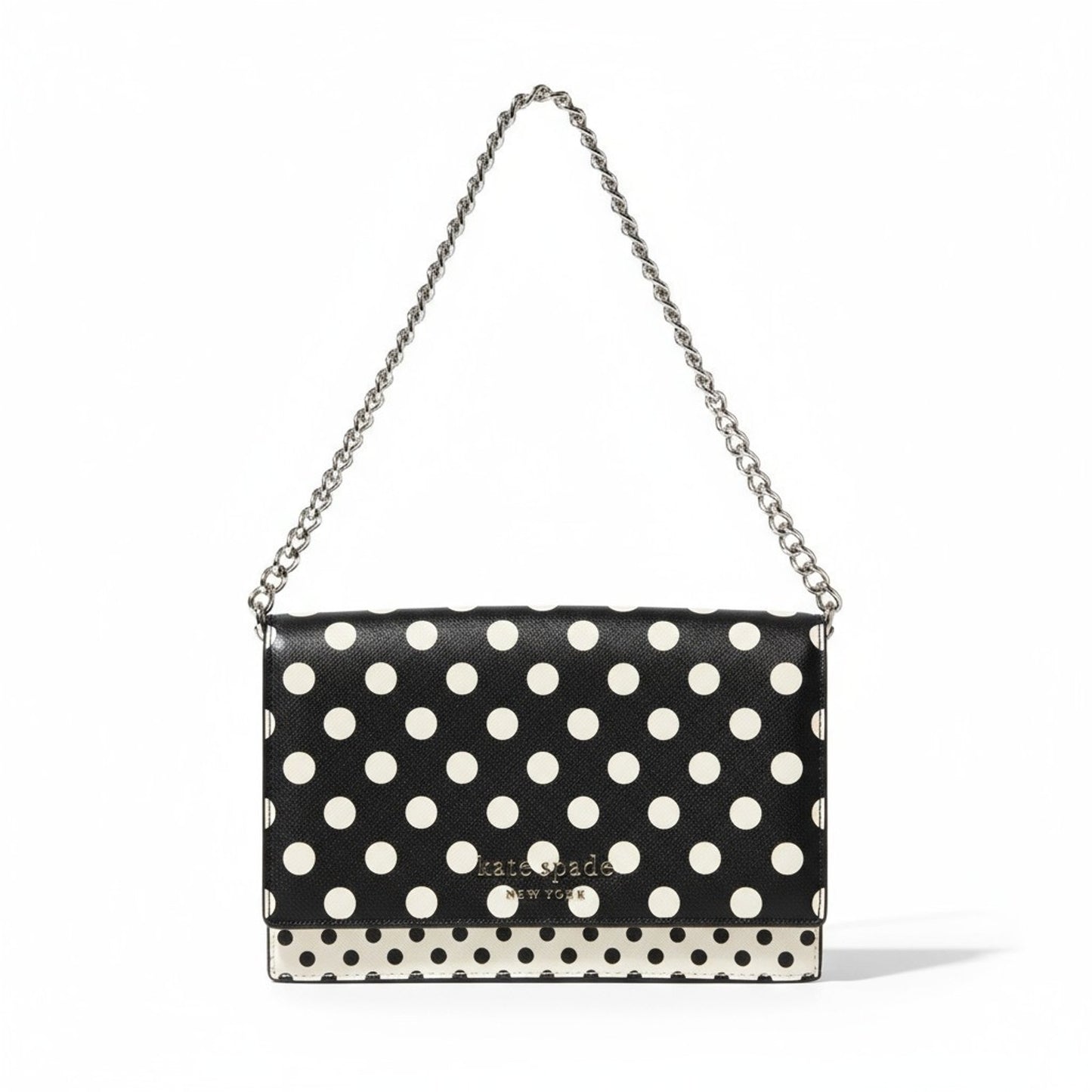 Kate Spade Polka Dot Chain Shoulder Bag Crossbody Clutch Black White Evening Purse Women's