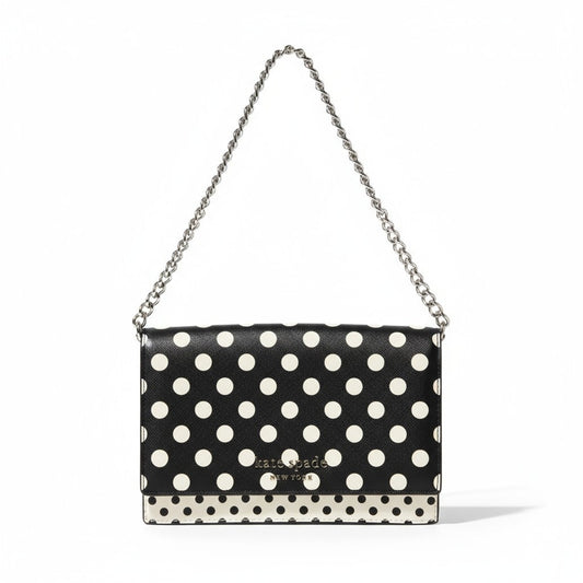Kate Spade Polka Dot Chain Shoulder Bag Crossbody Clutch Black White Evening Purse Women's