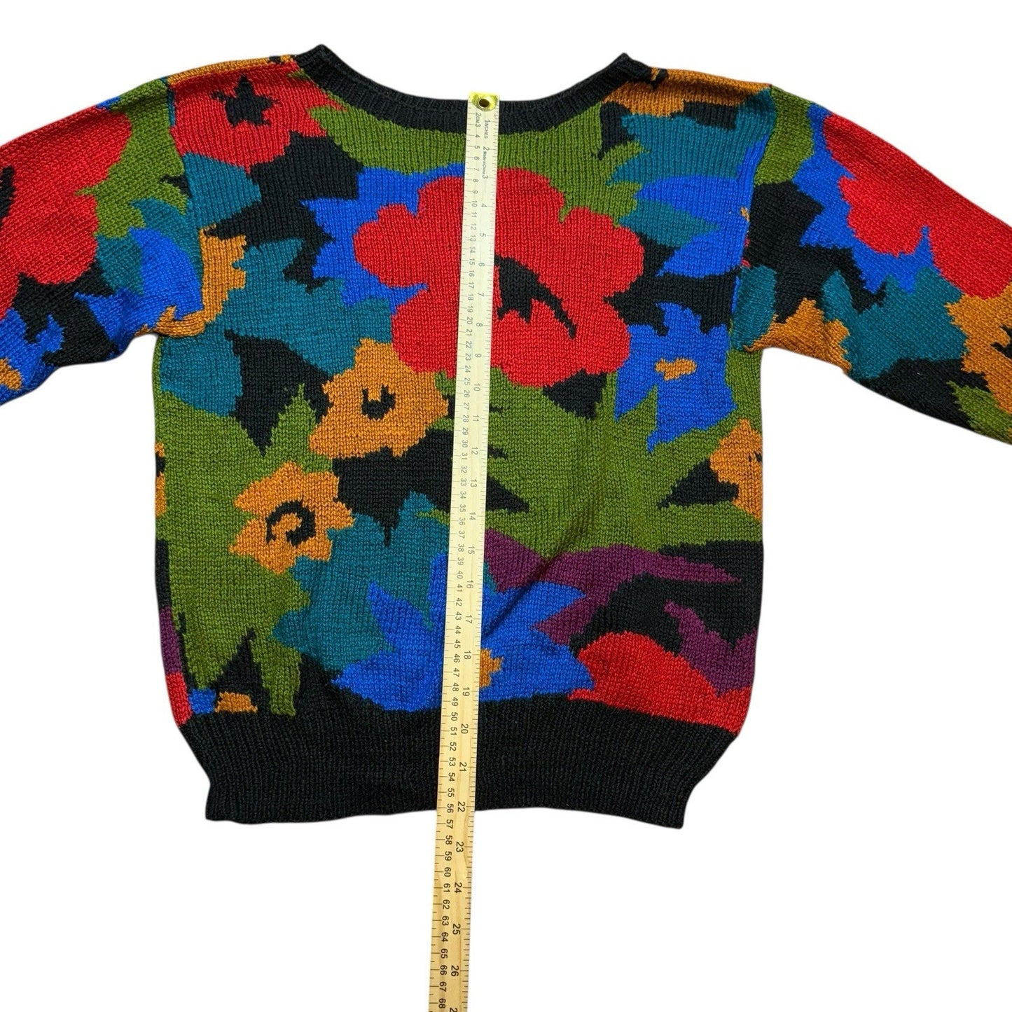 Perry Ellis Vintage Spring 1983 Hand Knit Silk Flower Intarsia Sweater Medium Women's