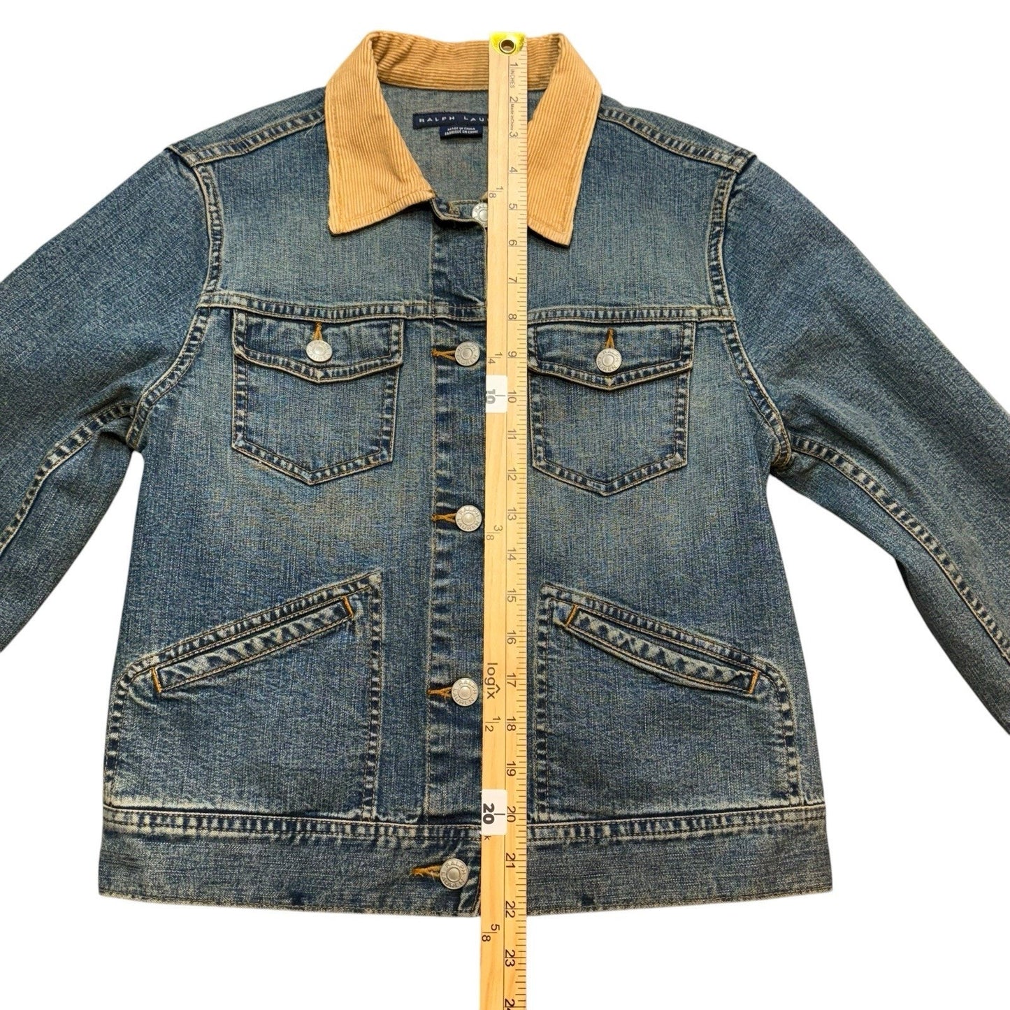 Men's Polo Ralph Lauren Blue Jean Denim Flag Jackets Size M Corduroy Collar USA