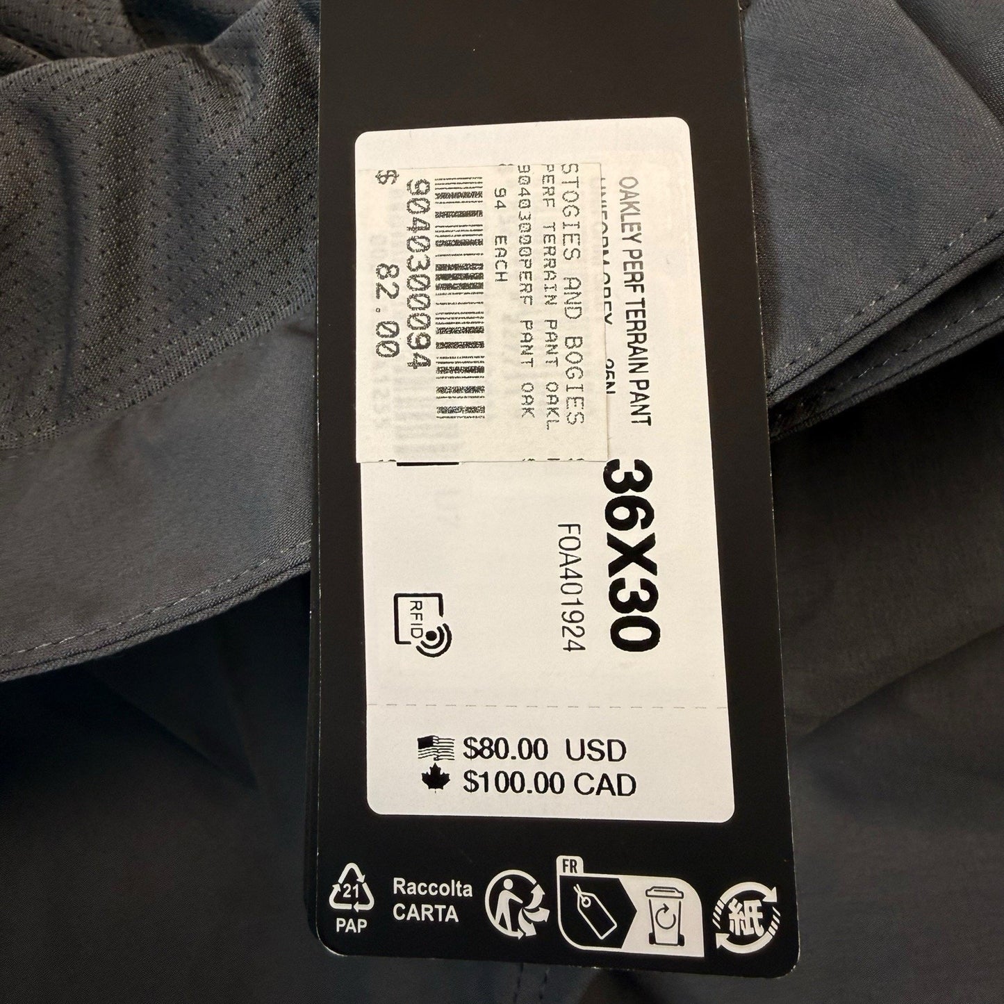 Oakley Men’s 36x30 Gray Performance Pants Regular Fit Outdoor Golf NEW