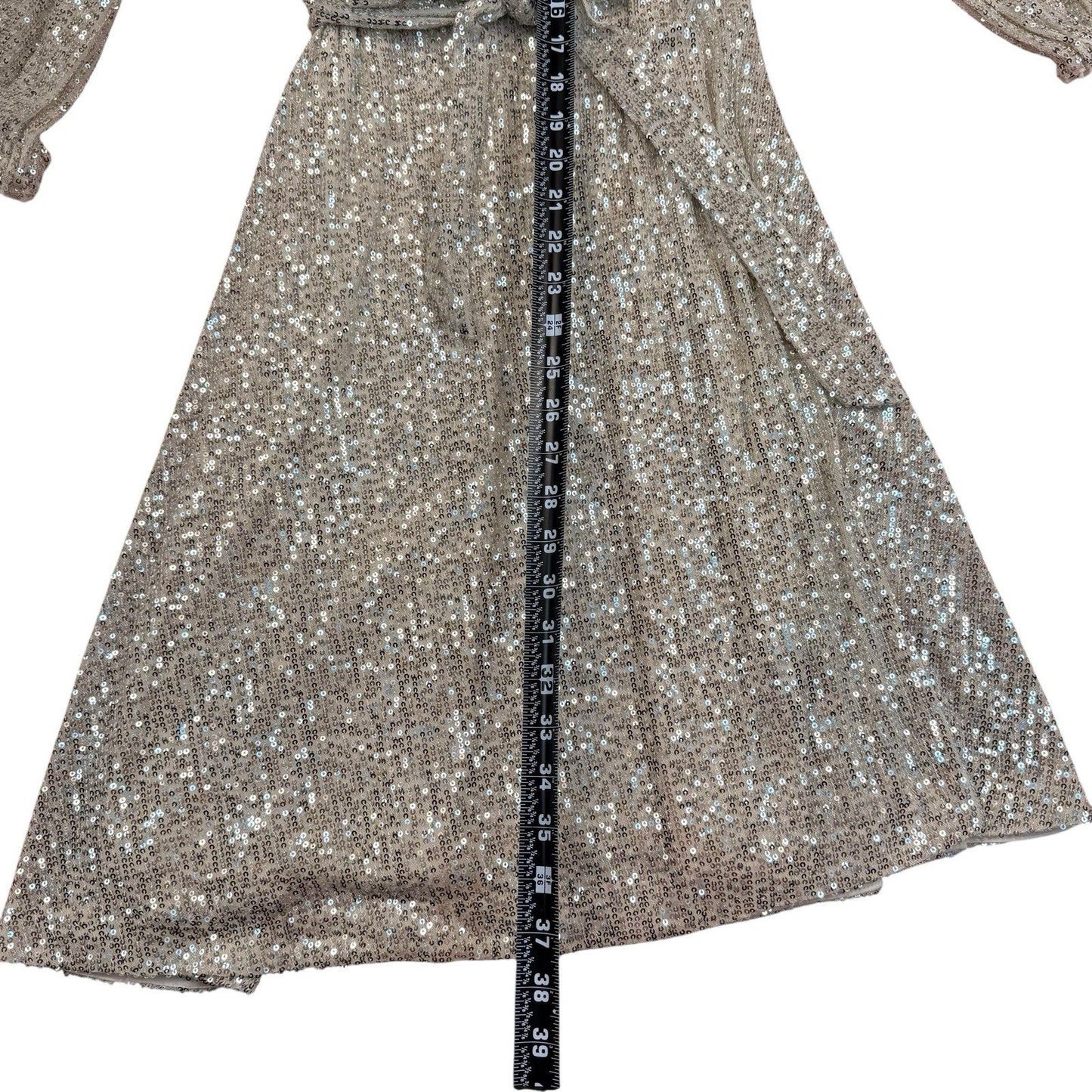 DKNY Gold Sequin Wrap Dress 3/4 Sleeve Midi Size 4 Women's
