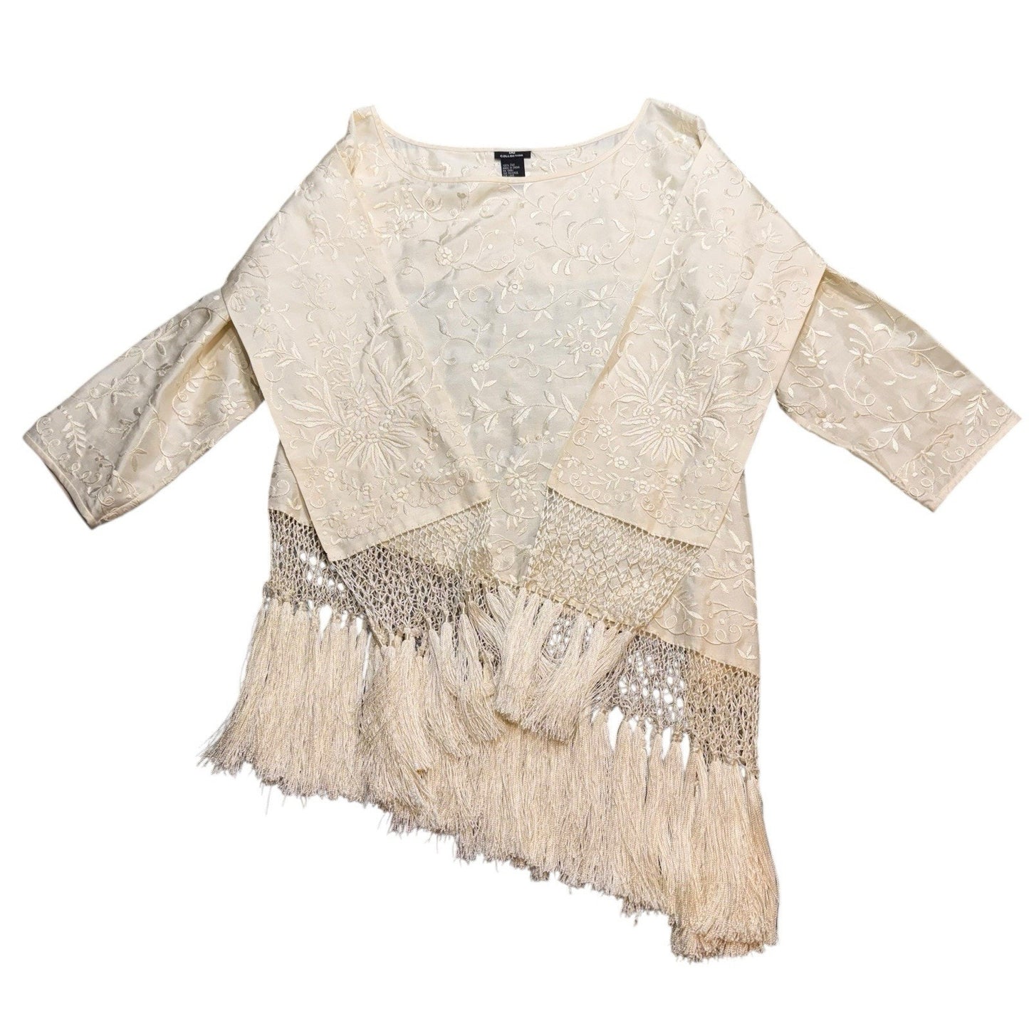 Vintage Collection Women’s Lace Fringe Blouse & Matching Scarf Cream Size M