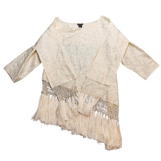 Vintage Collection Women’s Lace Fringe Blouse & Matching Scarf Cream Size M