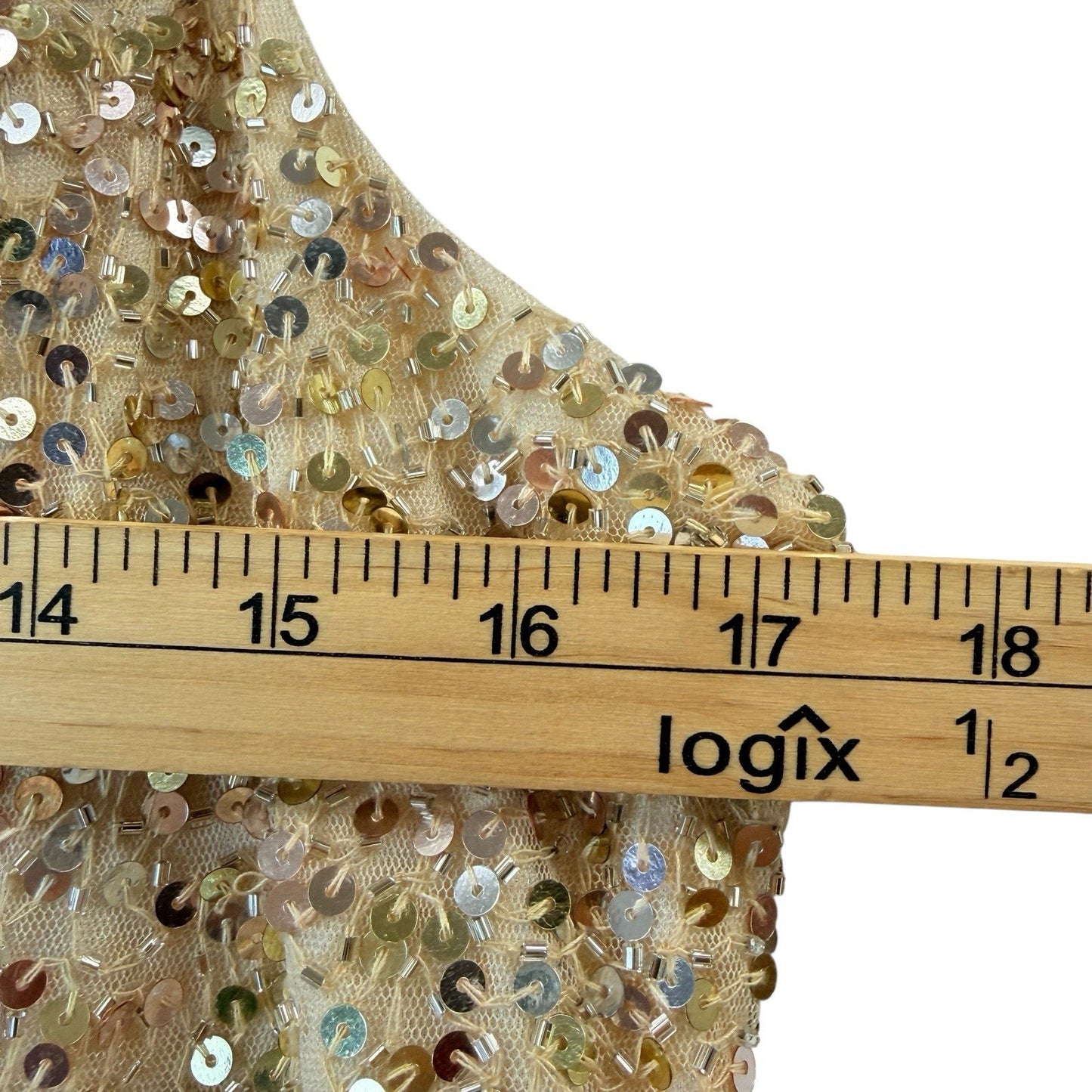 Mac Duggal 4930D Gold Sequin Gown 18 Nude Women's Formal Prom Evening Dress NWT