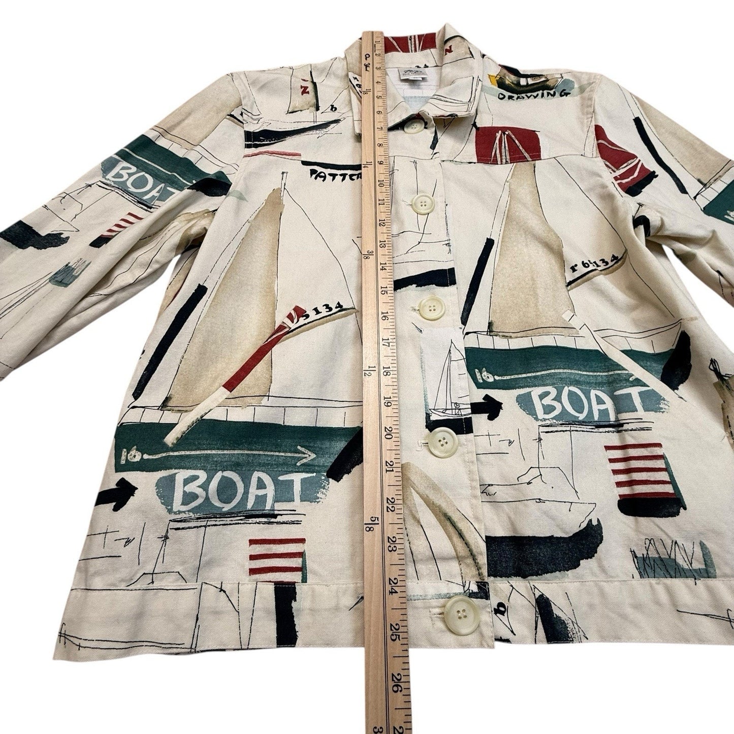 Vintage 90s Norm Thompson Nautical Print Jacket Boat Sailing Cotton Sz M Women's