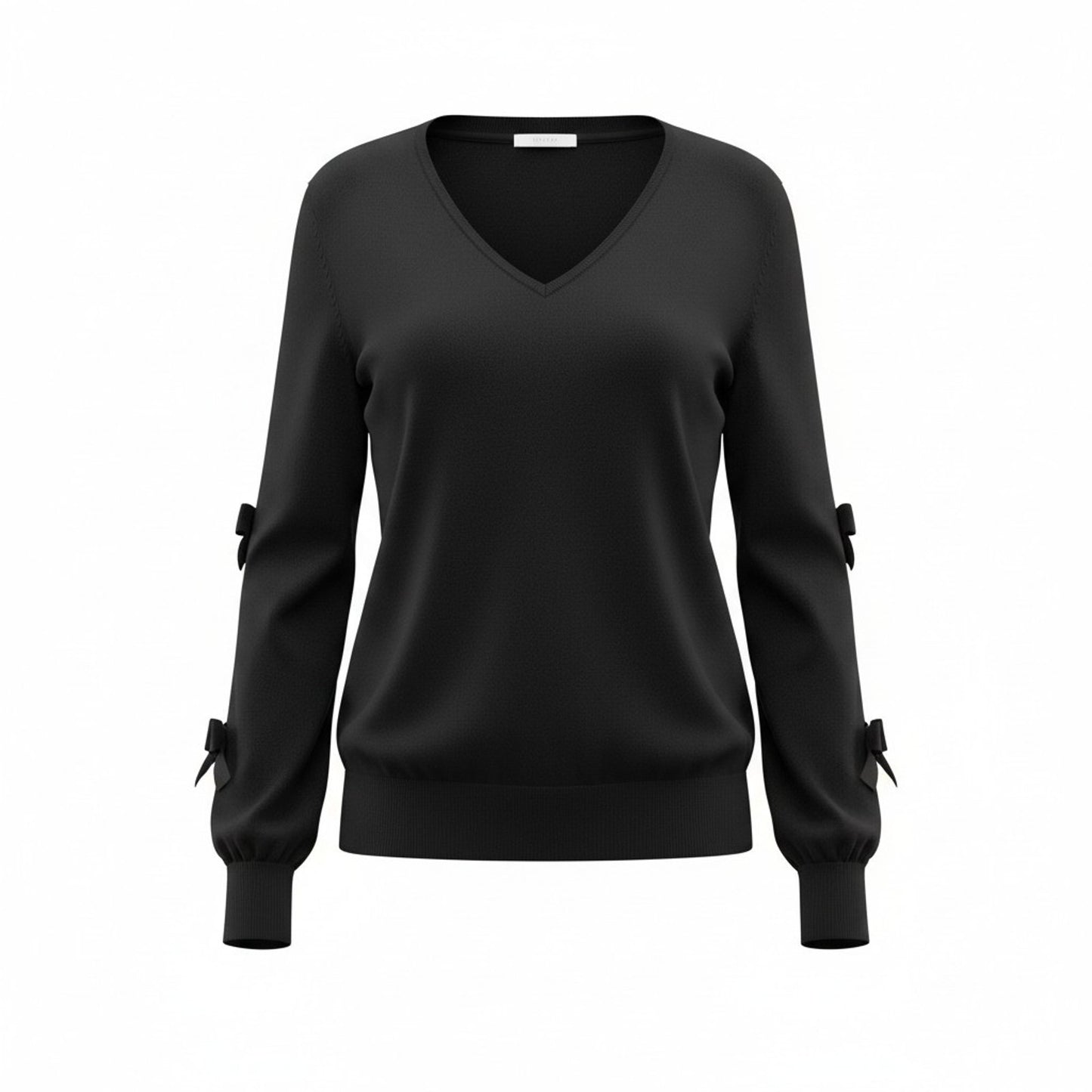 Per Se by Carlisle Black 100% Silk V-Neck Long Split Sleeve w/Bows Blouse XS Y2K Women's Blouse