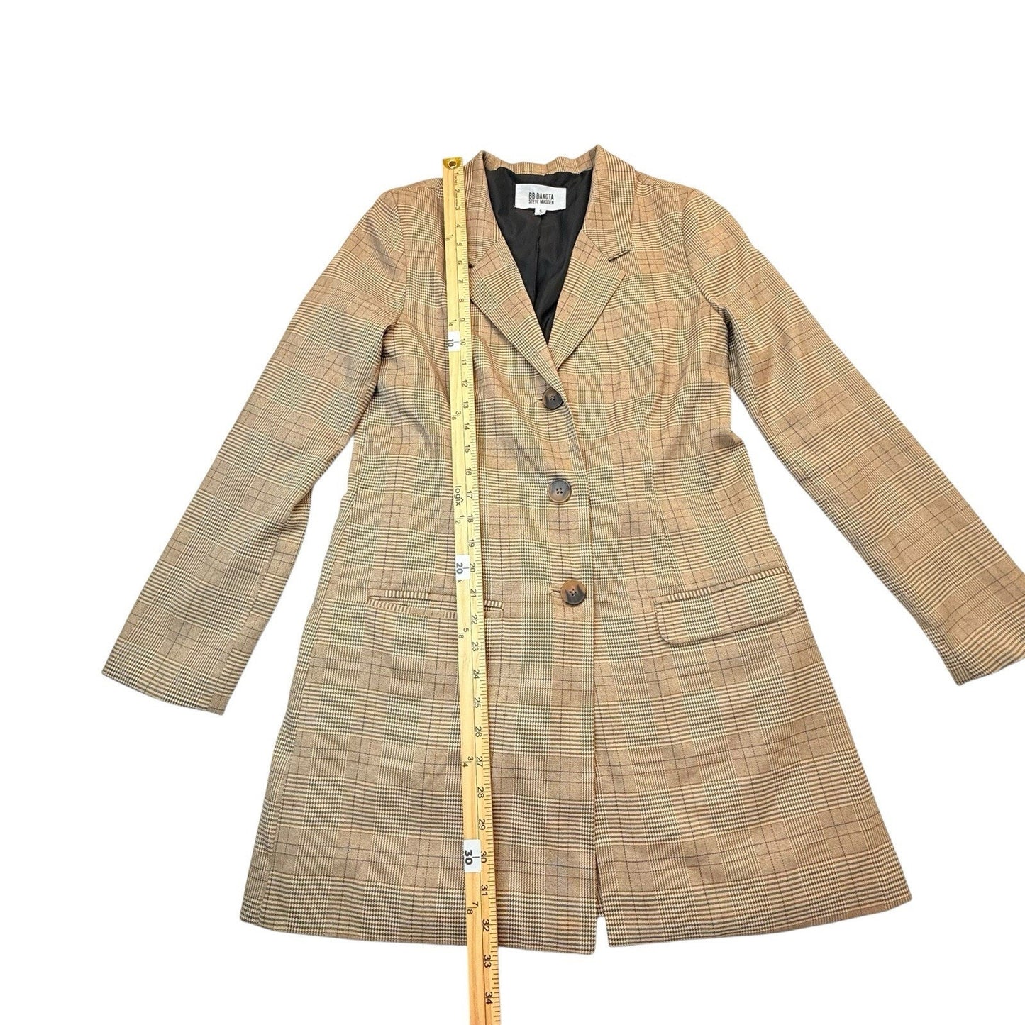 BB Dakota Steve Madden Plaid Coat Small Long Blazer Jacket Women's