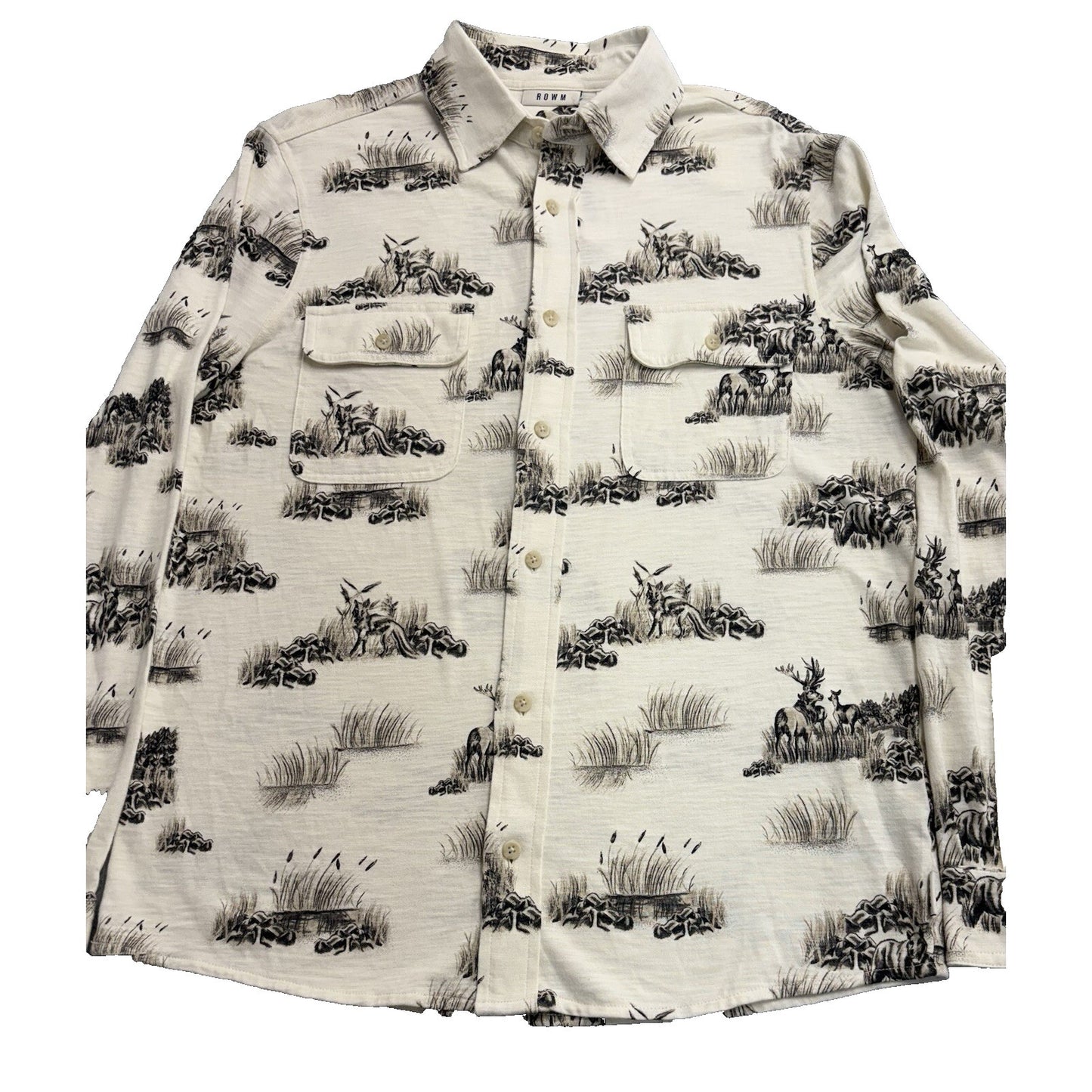 ROWM Lodge Collection Button Down Shirt Men's Medium Deer Fox Bear NWT Cotton