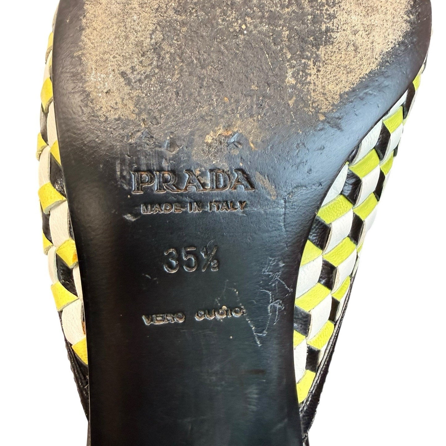 Prada Geometric Woven Mule Heels Pointed Toe Y2K Italy EU 35.5 Women's