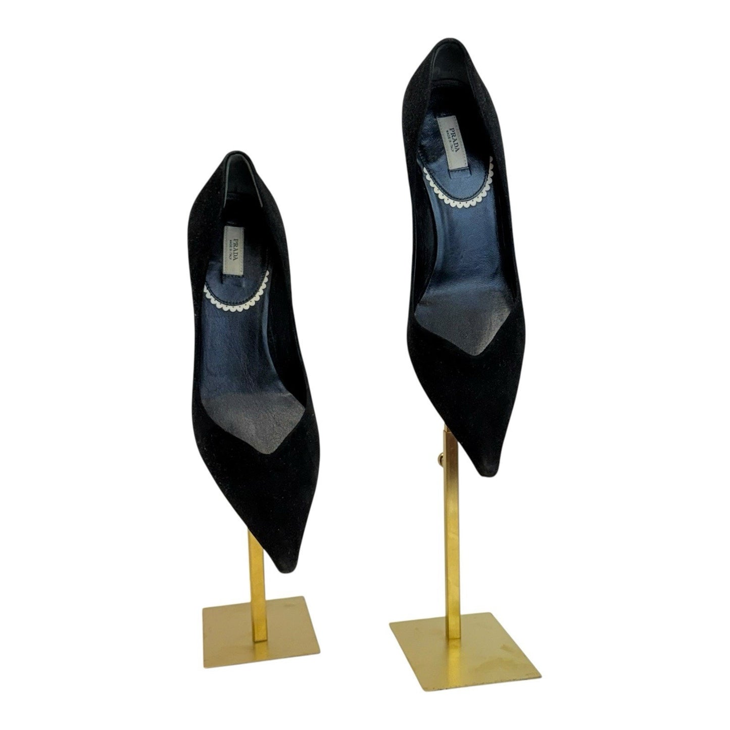 Prada Black Suede Pumps Size 35 Made in Italy Sculptural Heel/Shoes Women's Y2K US size 5
