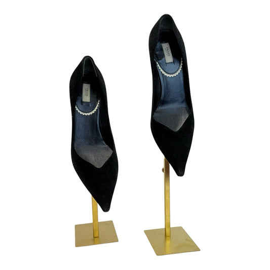 Prada Black Suede Pumps Size 35 Made in Italy Sculptural Heel/Shoes Women's Y2K US size 5