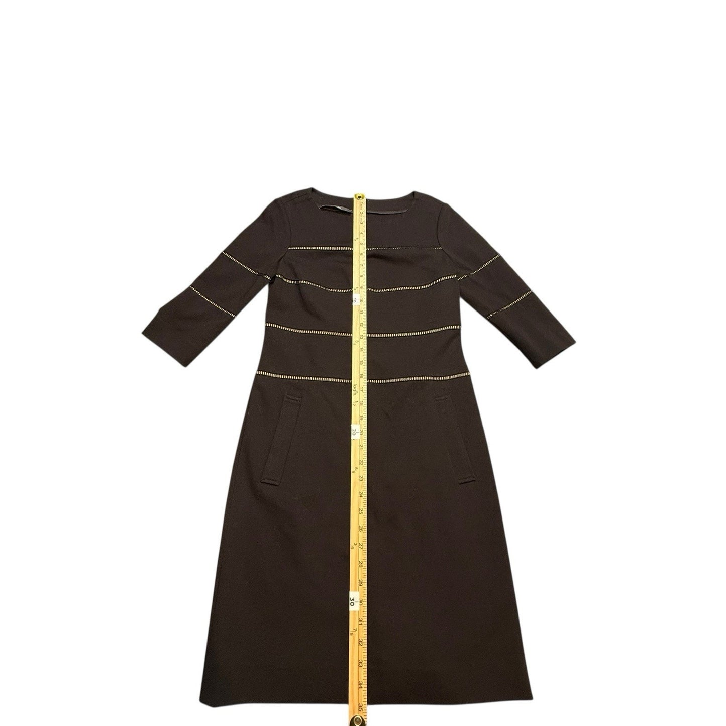Per Se by Carlisle Women’s Black Knit Dress Size 0 3/4 Sleeve Gold Stitch Detail