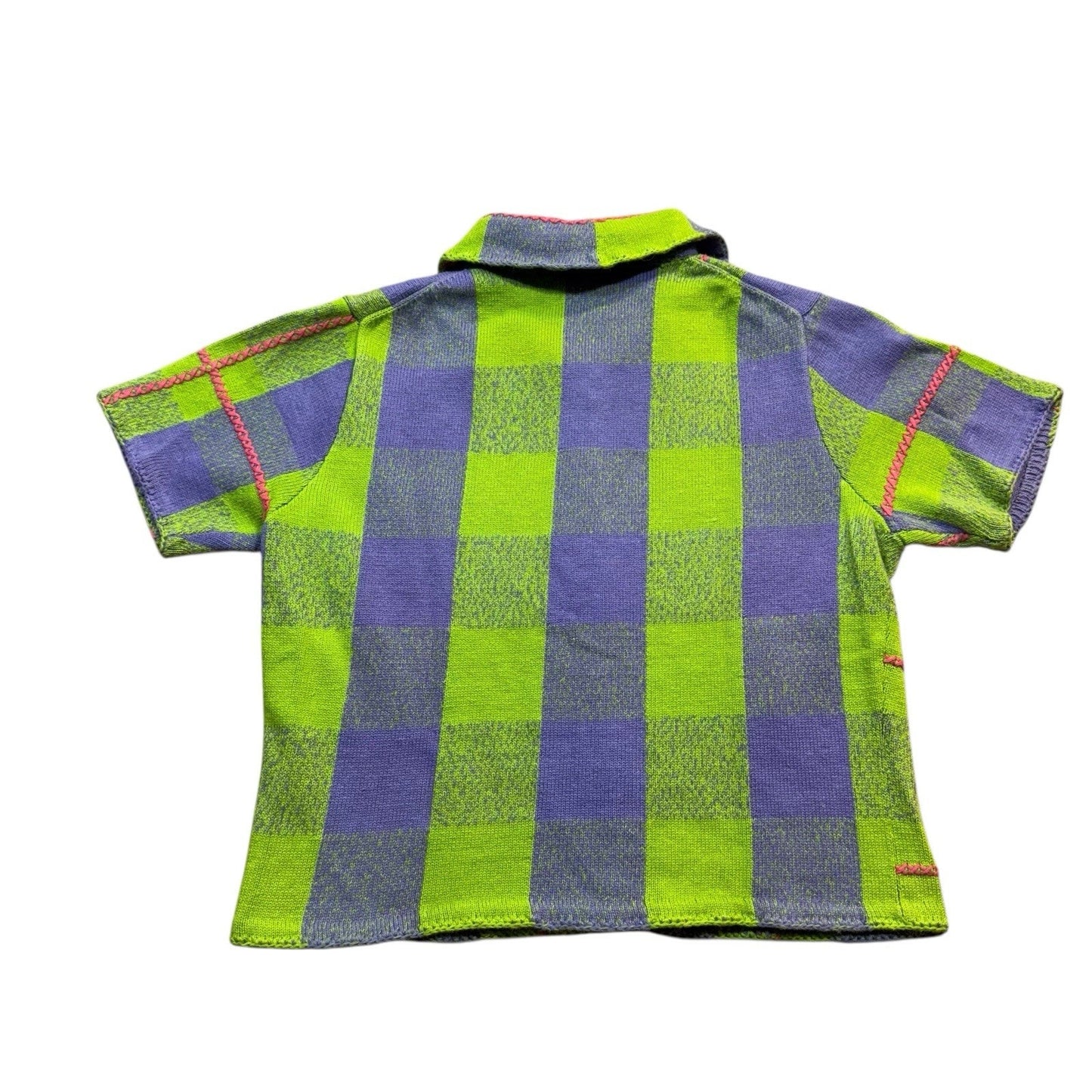 Vintage Michael Simon Button-Up Women’s Small Green Purple Plaid Knit Short Sleeve