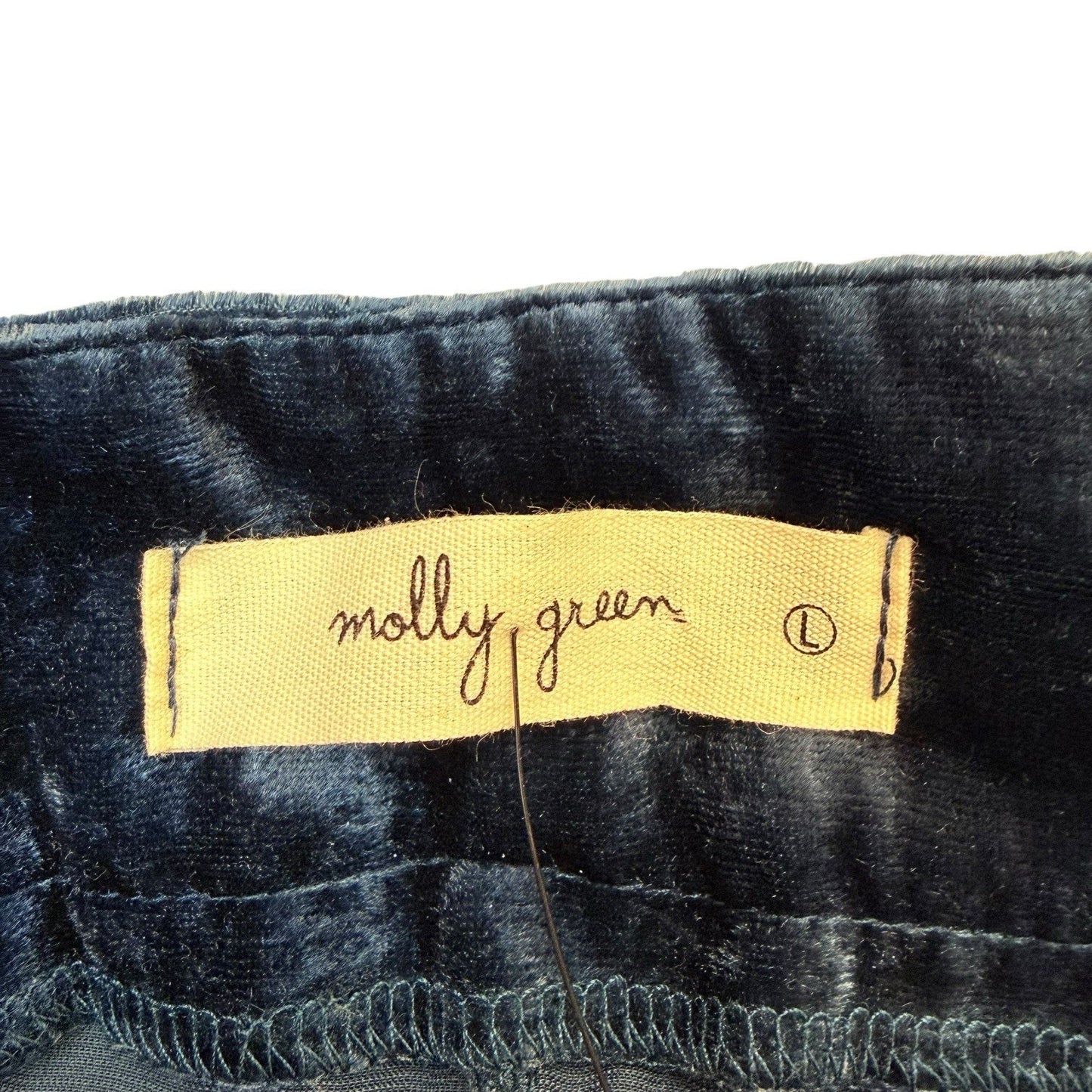 Molly Green Blue Velvet Wide Leg Pants L High Rise Pull On Women's