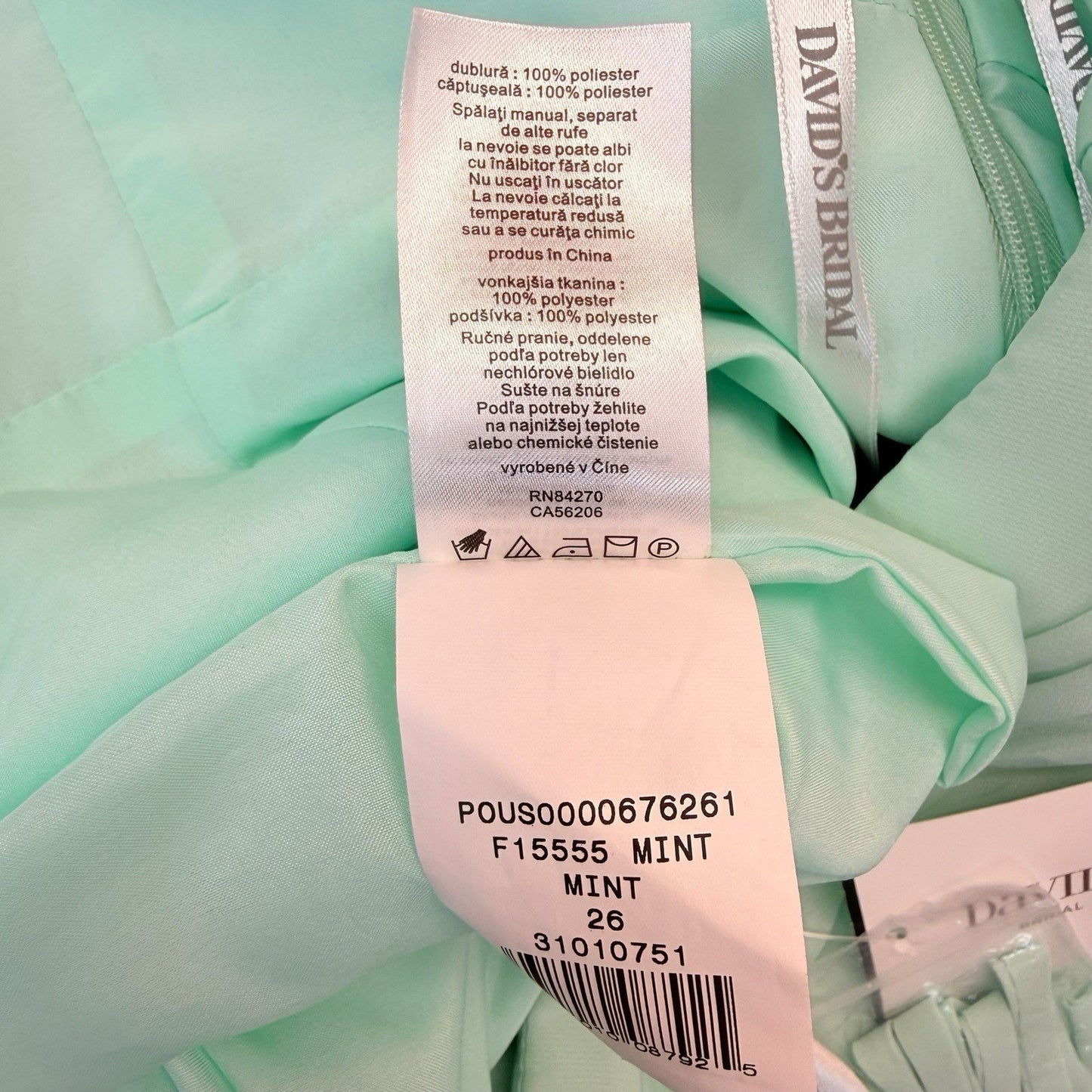 Women's David’s Bridal Mint Strapless Chiffon Bridesmaid Dress Size 26 NWT
