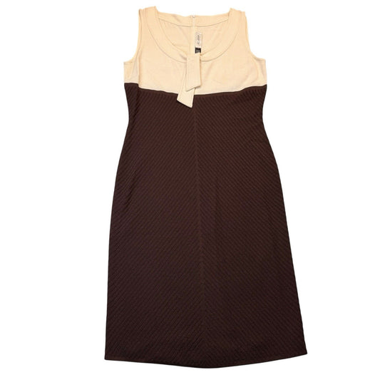 St. John Colorblock Knit Dress Women’s 12 Brown Ivory Sleeveless Wool