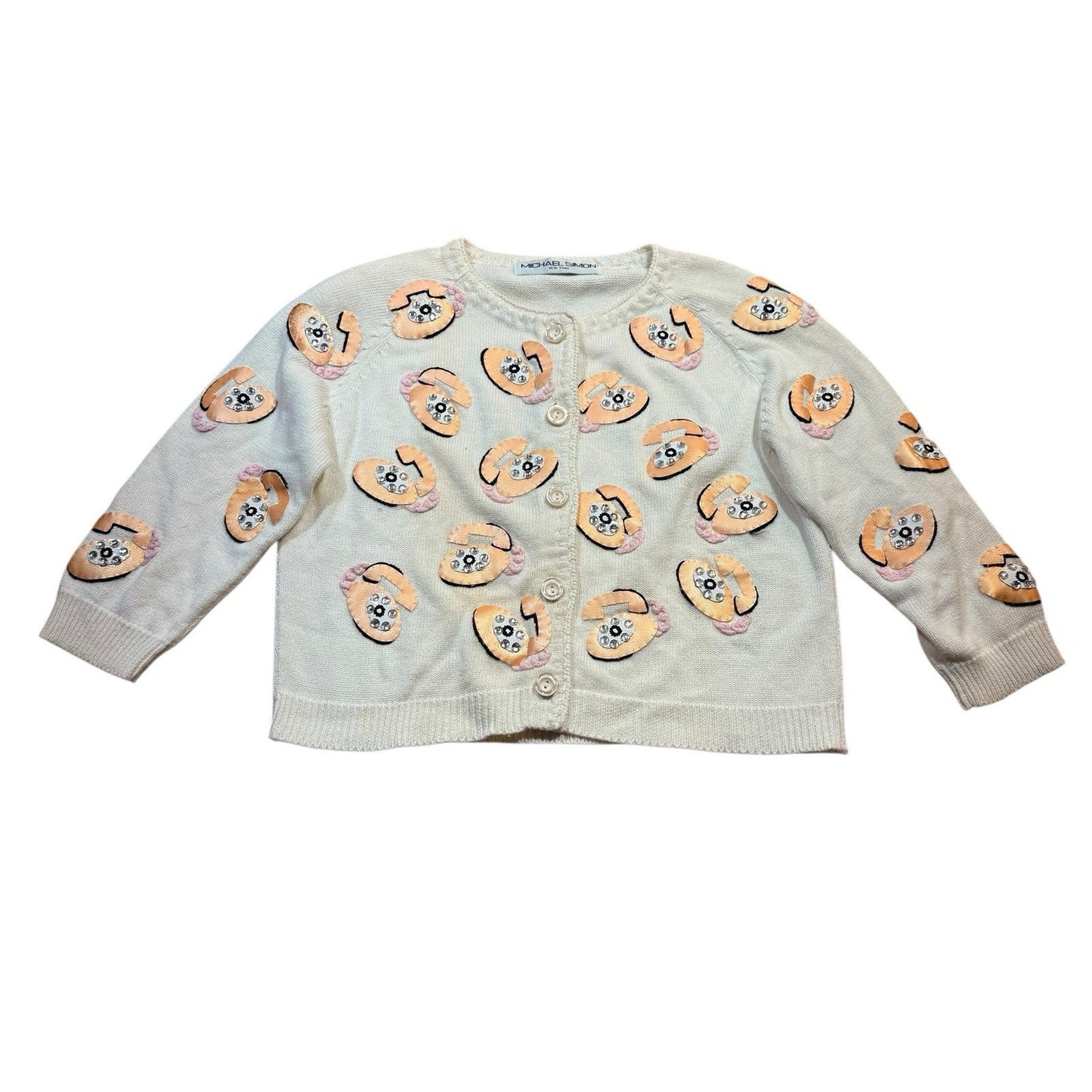 Vintage Michael Simon Sweater Women’s Small Telephone Applique Beaded Knit