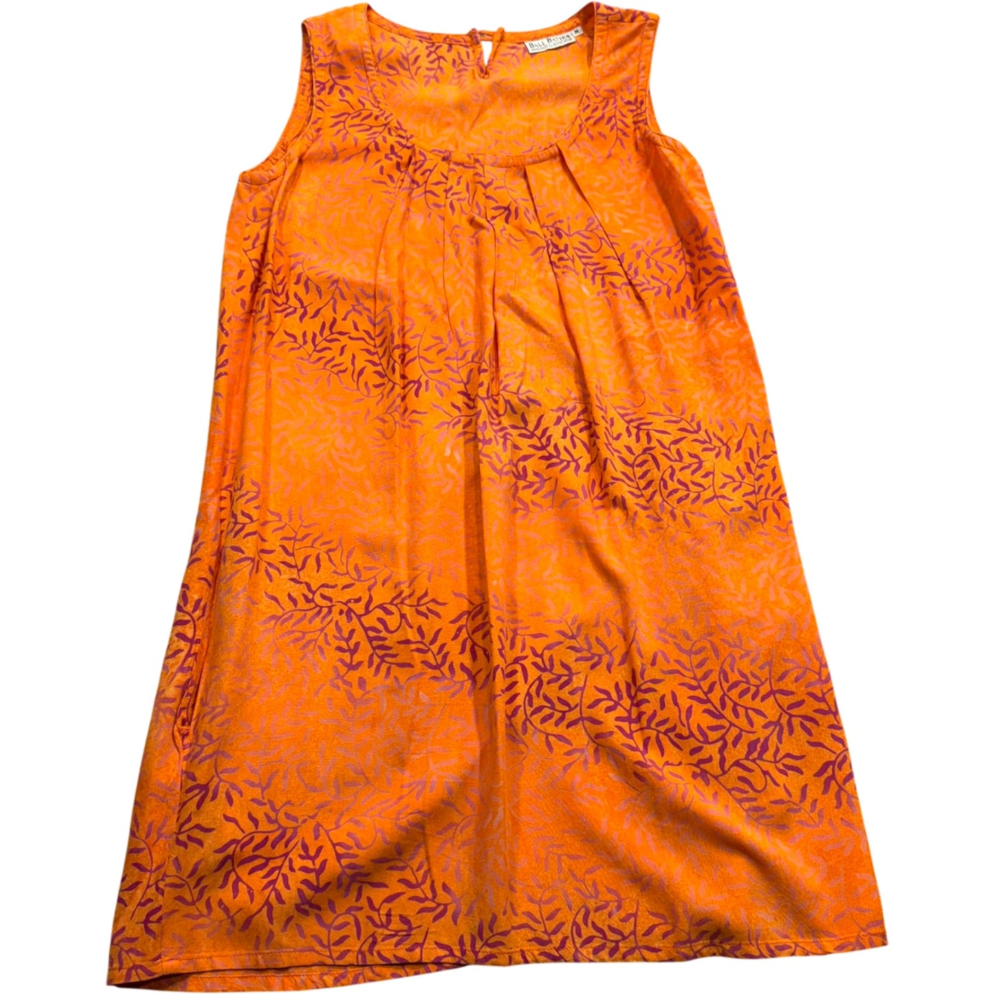 Y2K Bali Batiks Orange Batik Sleeveless Shift Dress Rayon Size M Women's