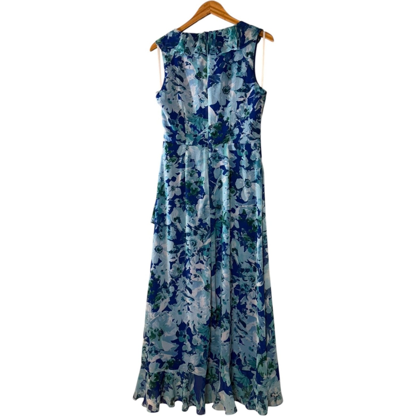 London Time Women's Size 8 Royal Turquoise Sleeveless Ruffle Wrap Dress - NEW