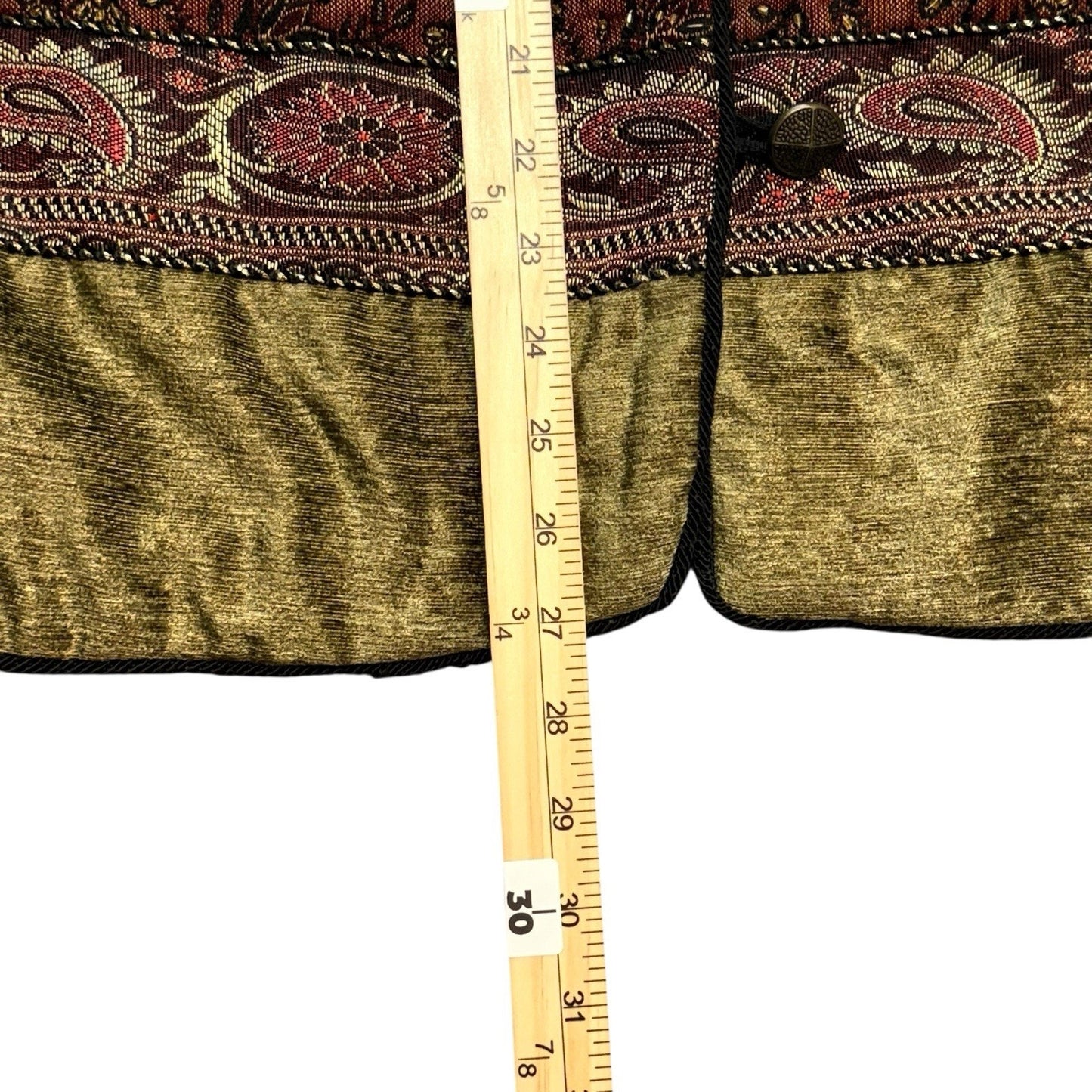 Stonebridge Gold Metallic Brocade Jacket Large Boho Paisley Trim Button Front Women's