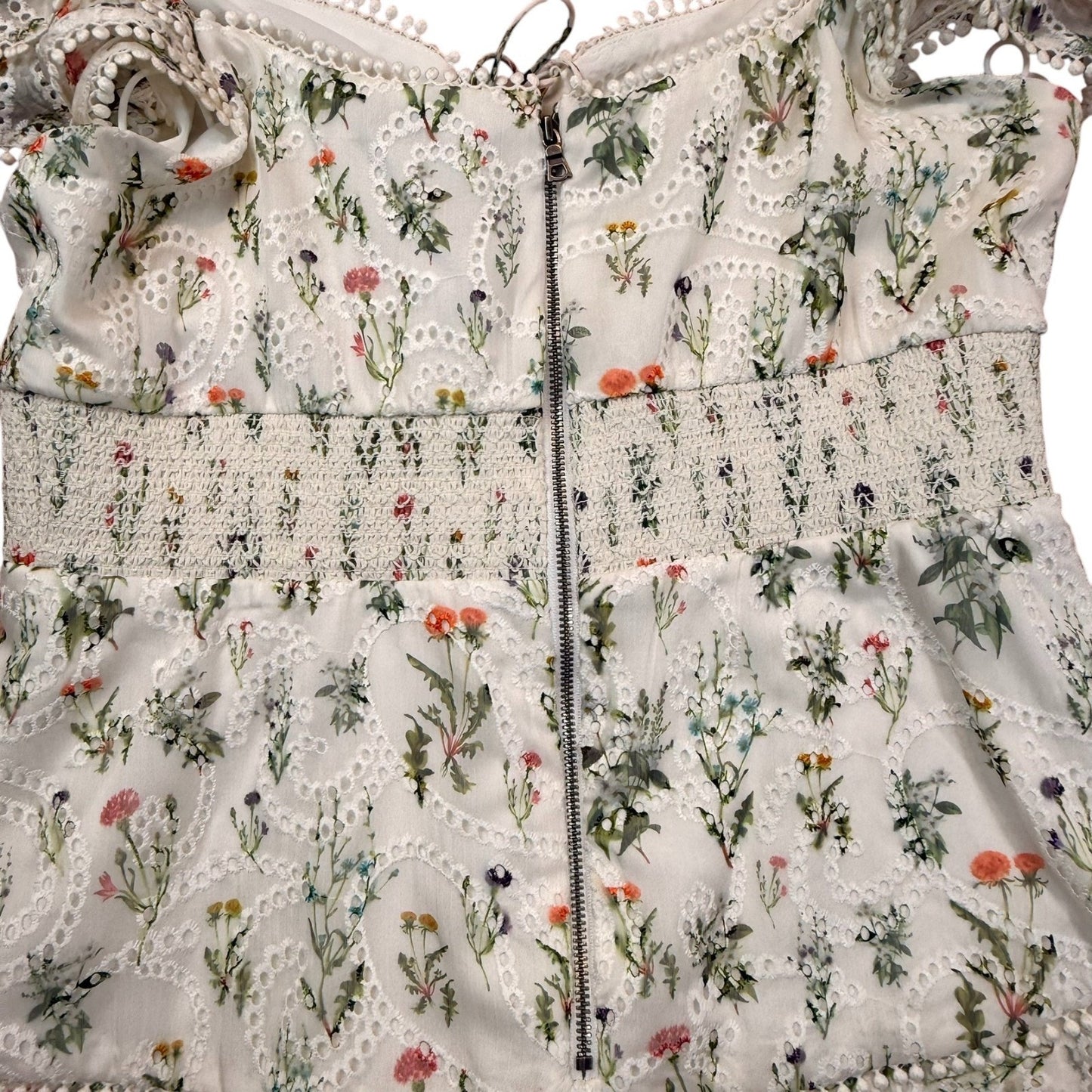 Alice + Olivia Georgia Floral Eyelet Mini Dress White Size 10 NWT Summer $395 Women's
