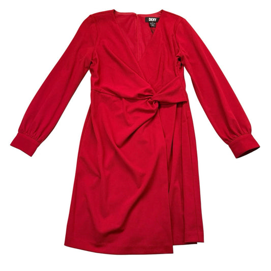 DKNY Red Wrap Dress Long Sleeve Twist Front NWT Size 12 Women's