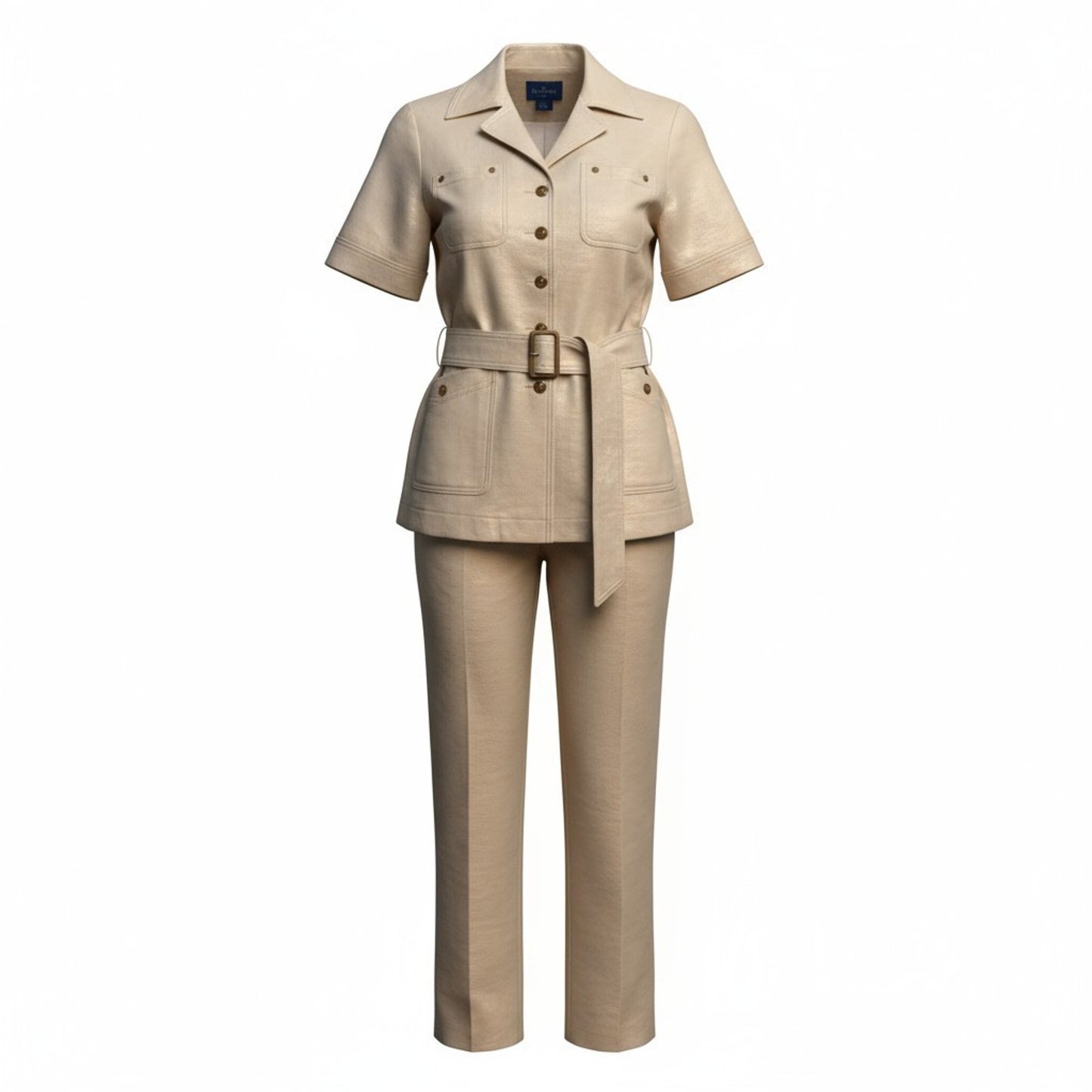 Doncaster Collection Gold Metallic Linen Blend Belted Jacket & Pants Set Sz 2 Women's SUIT, SET