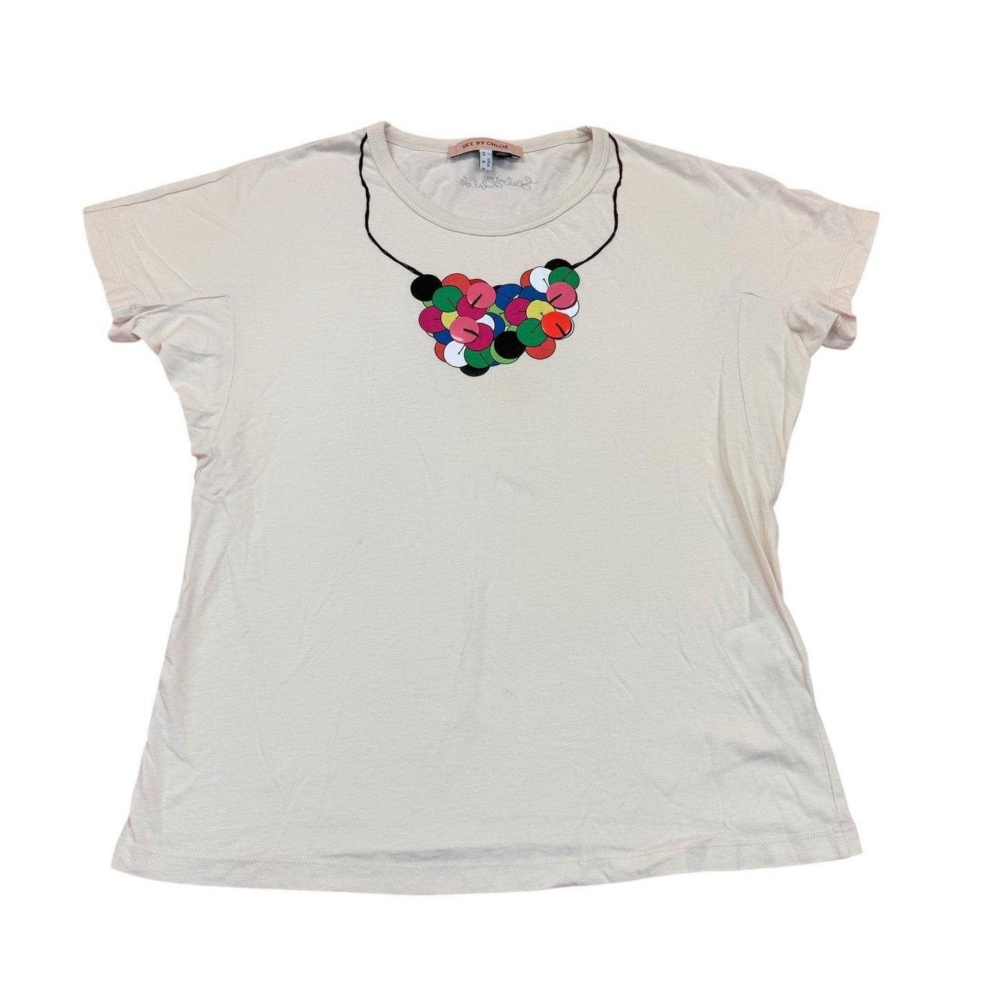 See By Chloé Embellished Necklace Graphic Tee Women's 6 Blouse