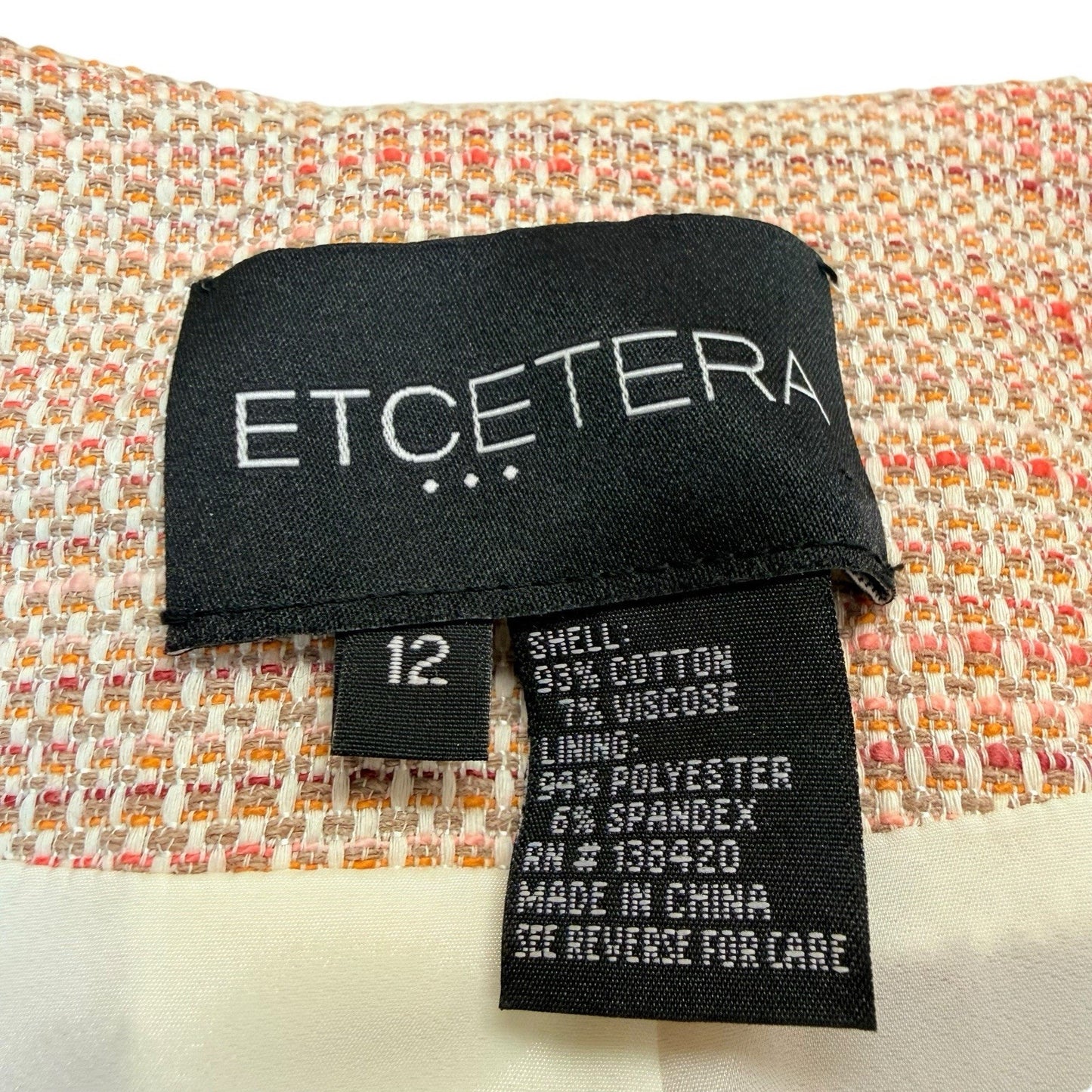 ETCETERA Tweed Jacket 12 Peplum Blazer Pink Orange Trim Women's