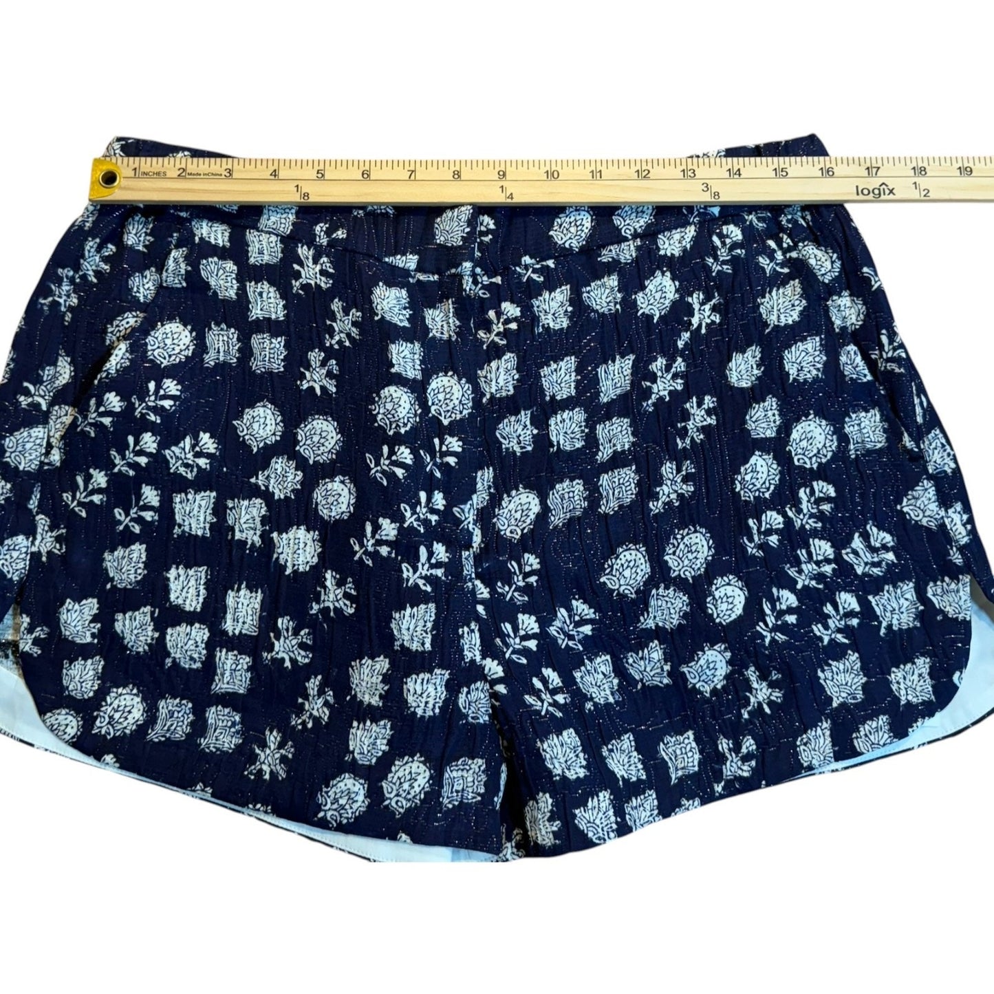 NEW A.L.C Women's Size 12 Blue Casual Comfort Floral Printed Shorts Elastic Waist