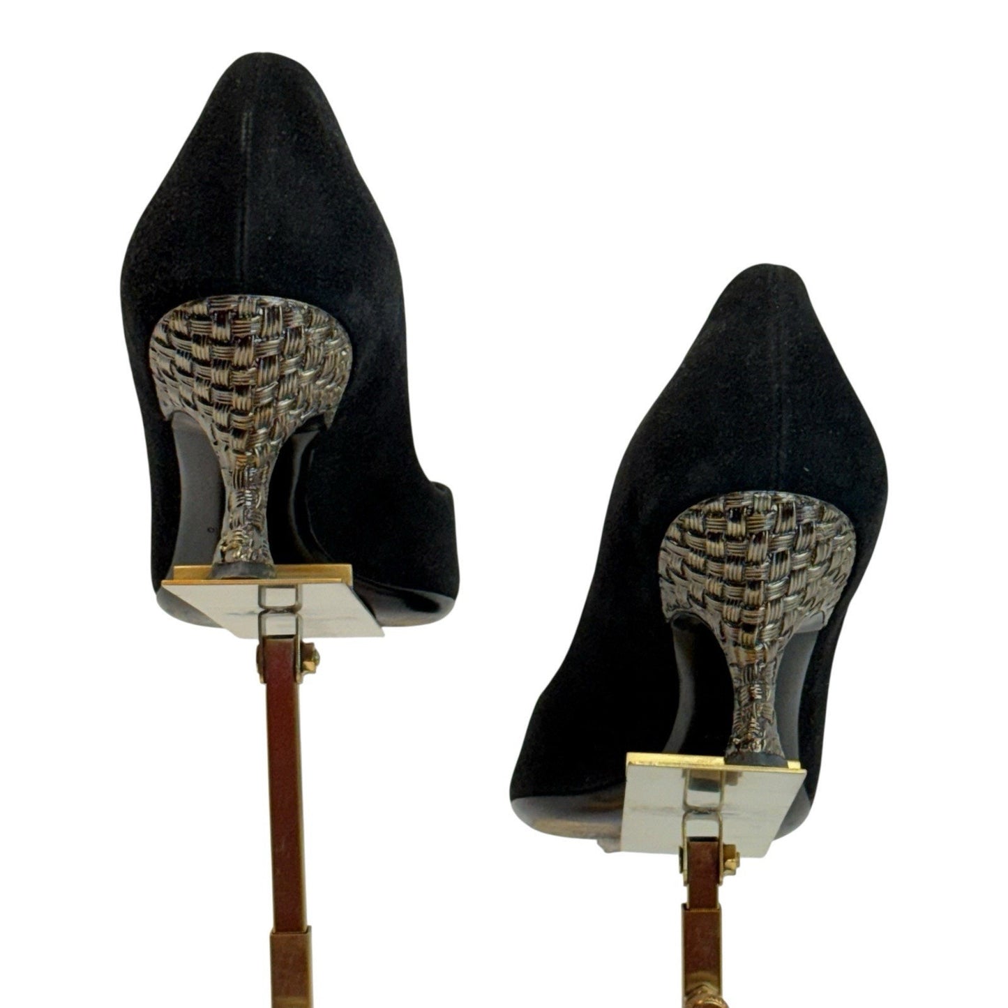 Prada Black Suede Pumps Size 35 Made in Italy Sculptural Heel/Shoes Women's Y2K US size 5