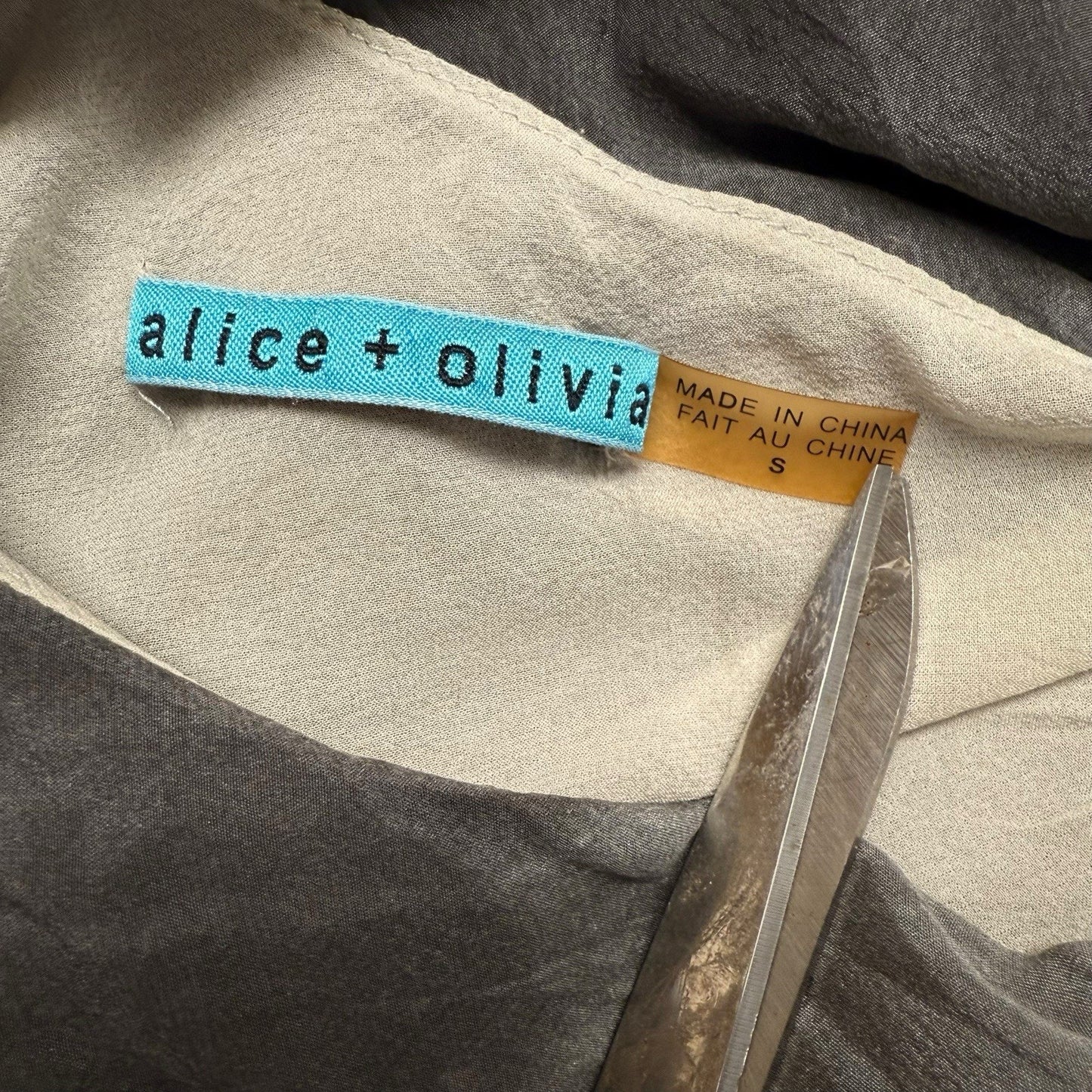 Alice + Olivia Women's Silk One Shoulder Ruched Tunic Blouse Grey Size Small