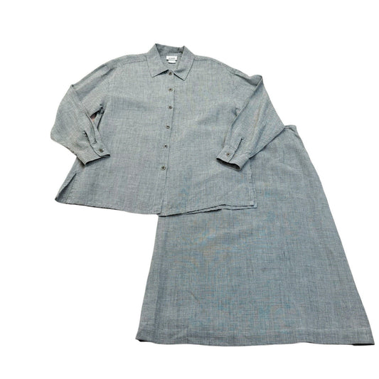 Women's Vintage Eileen Fisher Linen Rayon Shirt Skirt Set Gray Made Canada S