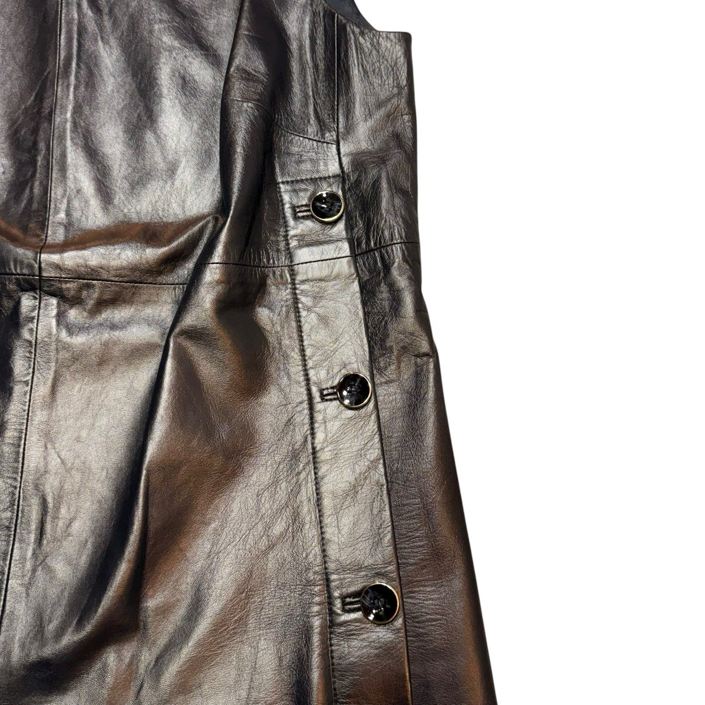 W by Worth Women’s Black Leather Sleeveless Top Size 0 Button Detail Blouse